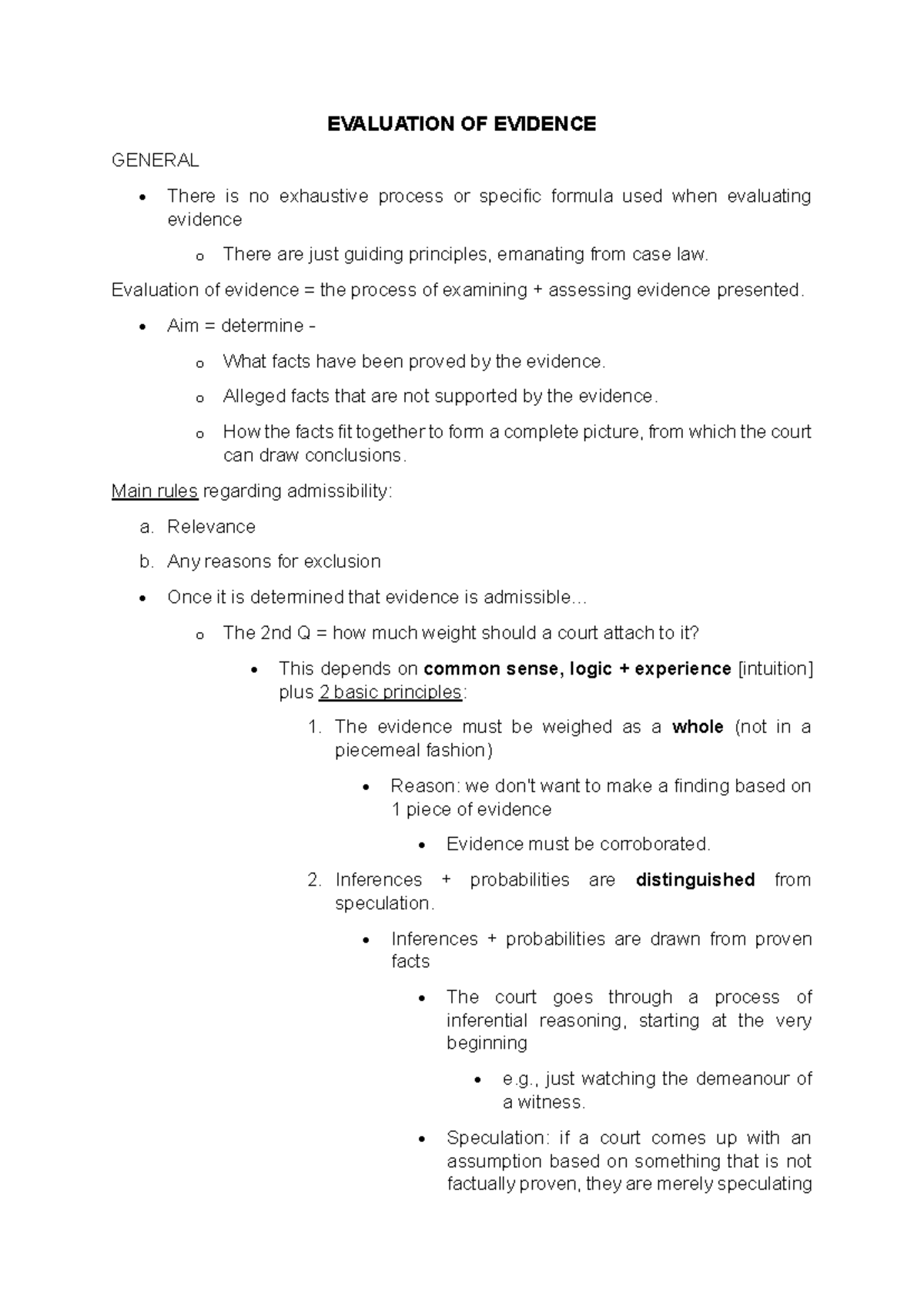 Evaluation of Evidence: Principles and Guidelines for Admissibility ...