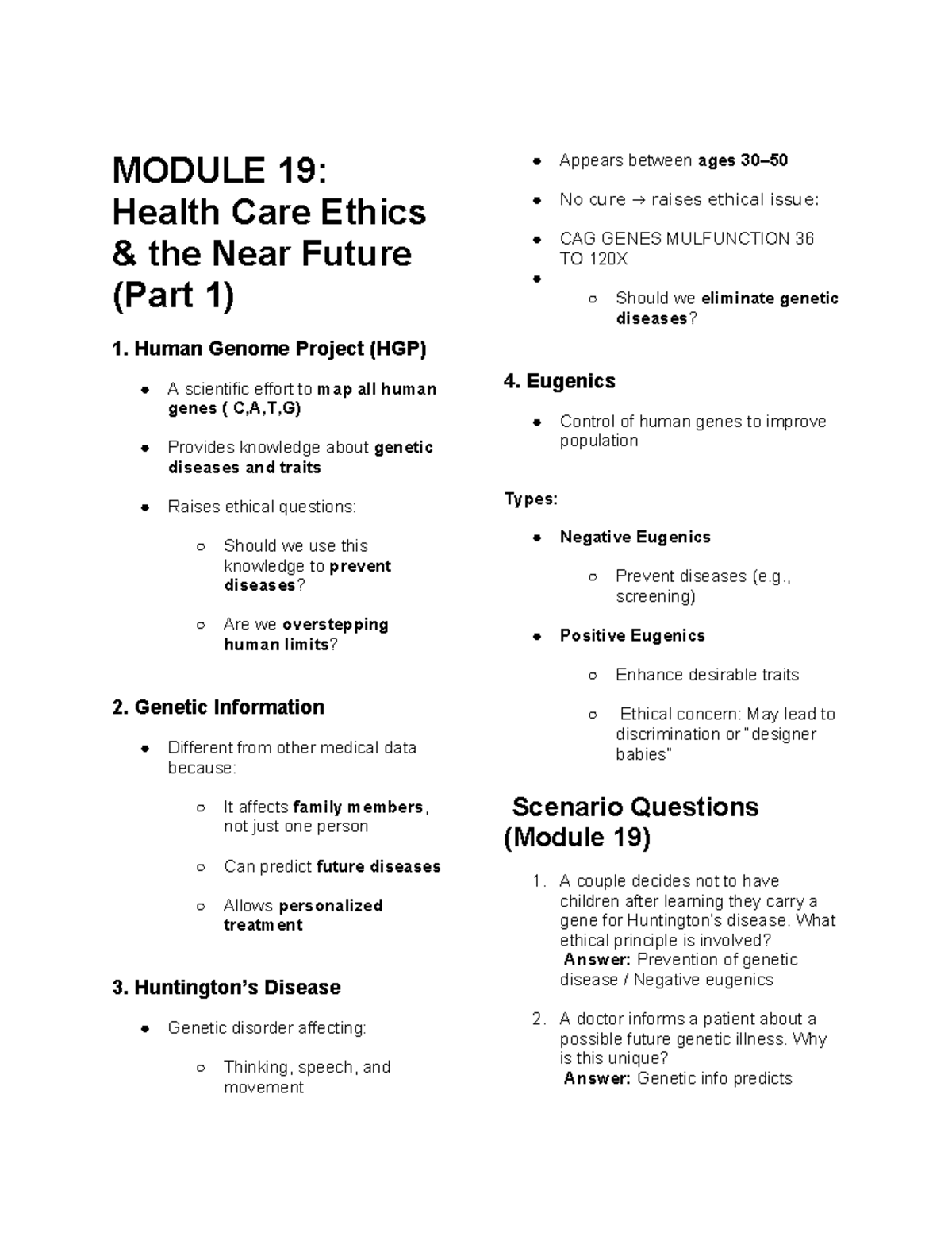 Bioethics Review: Health Care Ethics Modules 19-23 Overview - Studocu