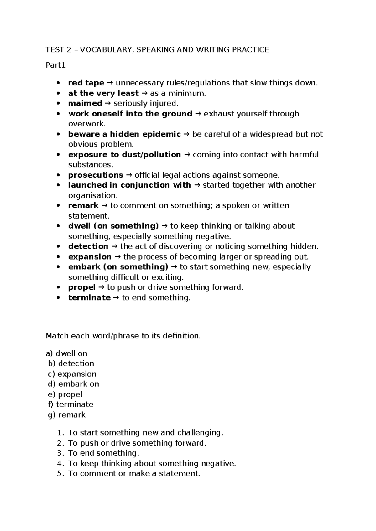 TEST 2 – Vocabulary, Speaking & Writing Practice for CAE Success - Studocu