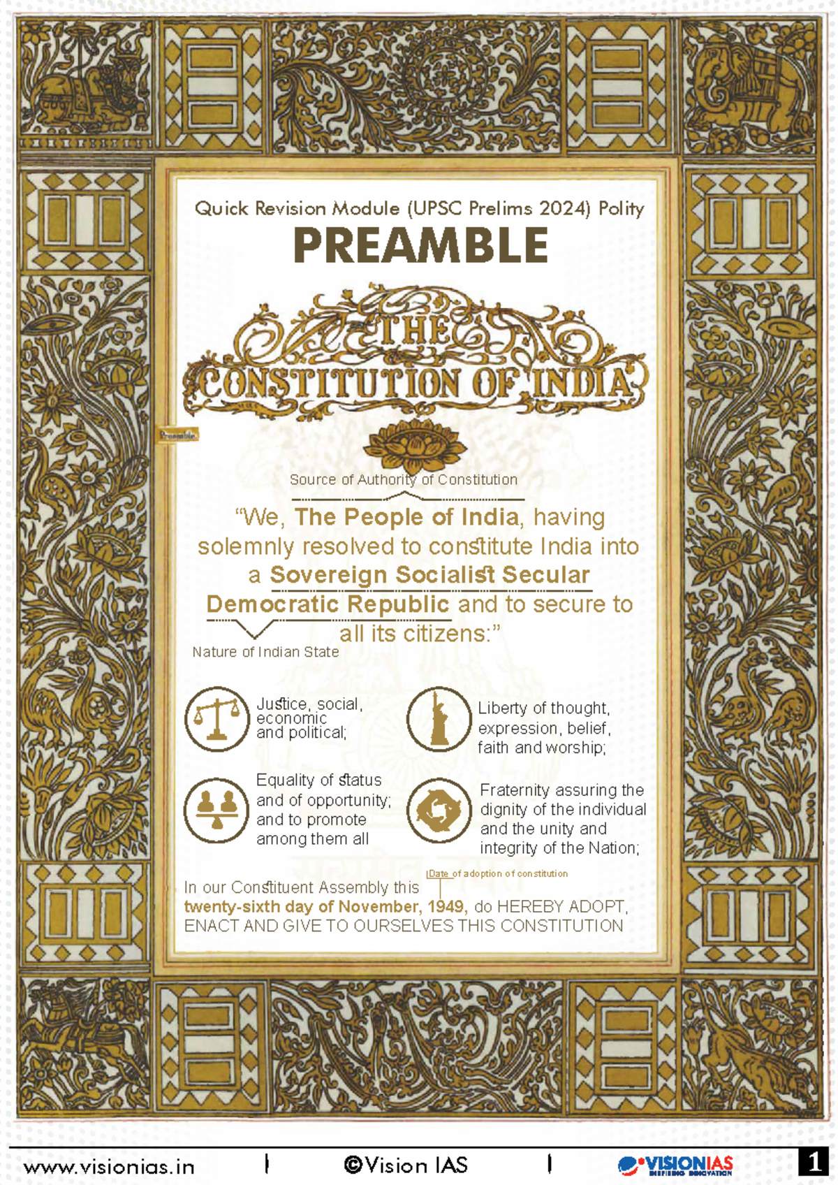 Preamble notes of constitution (UPSC Prelims 2024) - Studocu