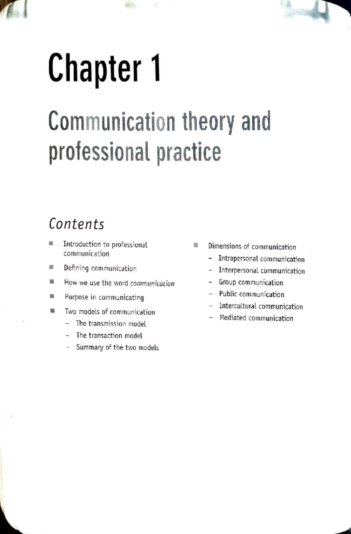 Chapter 1: Communication Theory & Professional Practice (Course Code ...