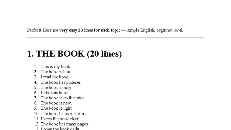 Eng - Easy 20-Line Descriptions for Beginners: Book, Elephant, Car ...
