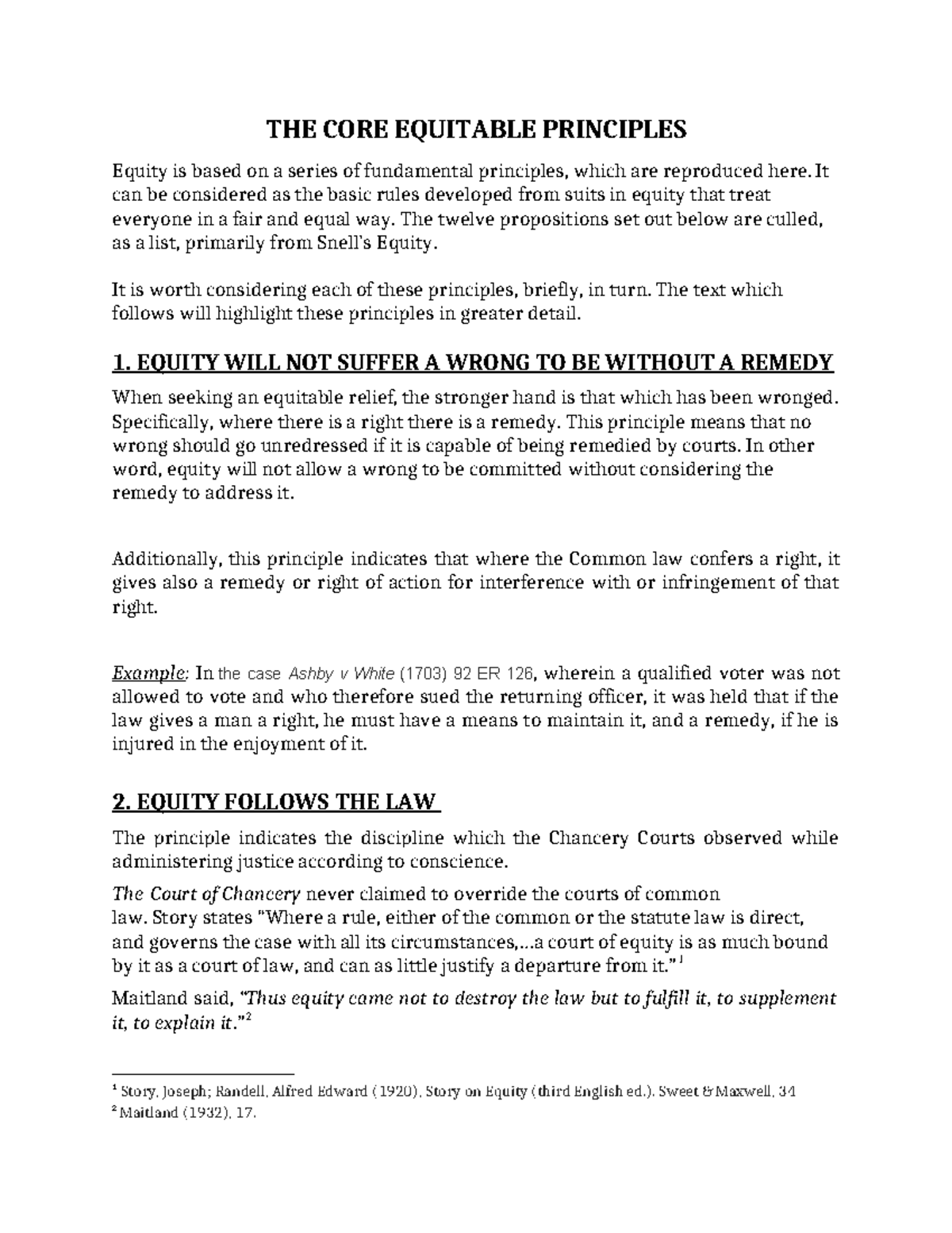 Equity Principles Overview: Key Maxims and Their Applications - Studocu