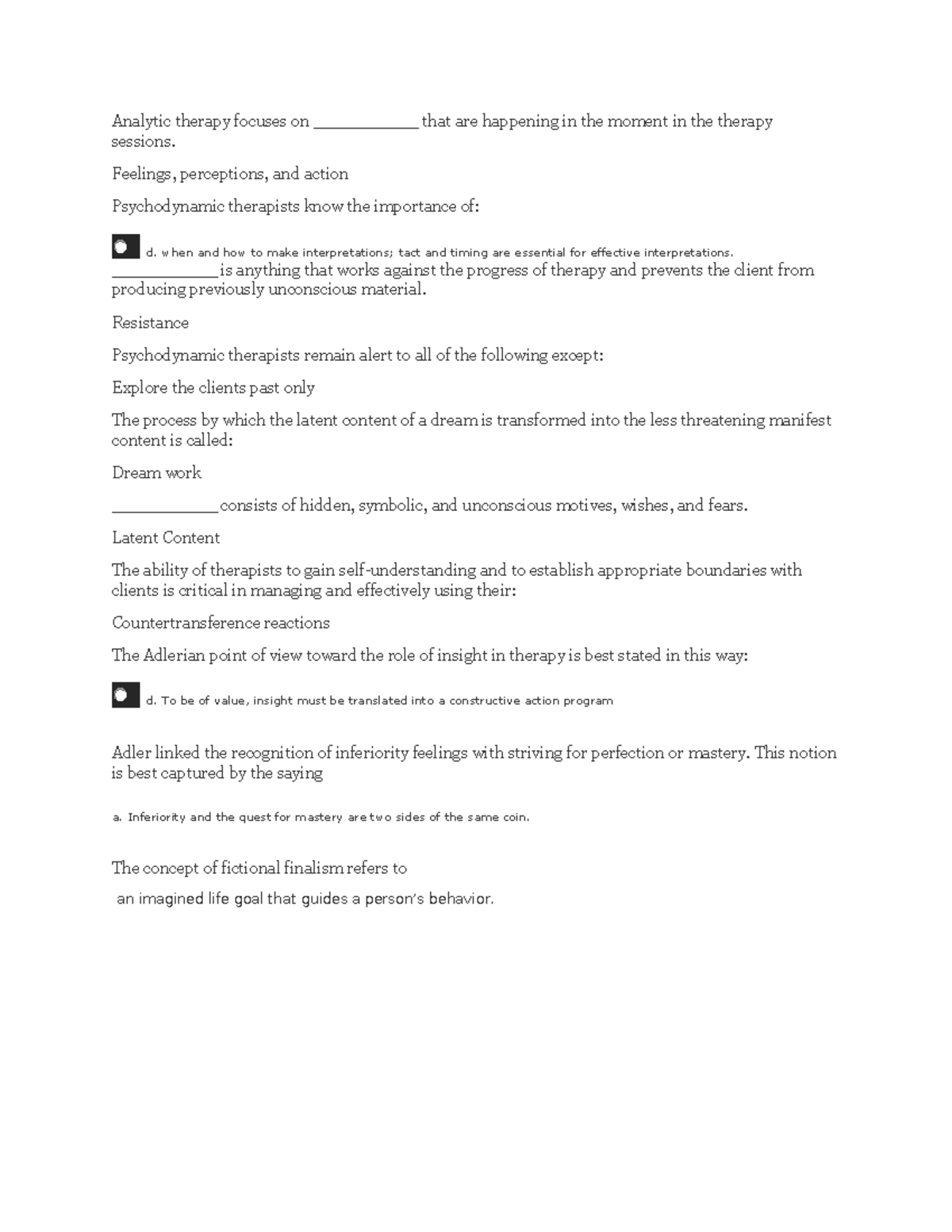 Quiz 2 - Key Concepts in Analytic Therapy and Psychodynamic Approaches ...