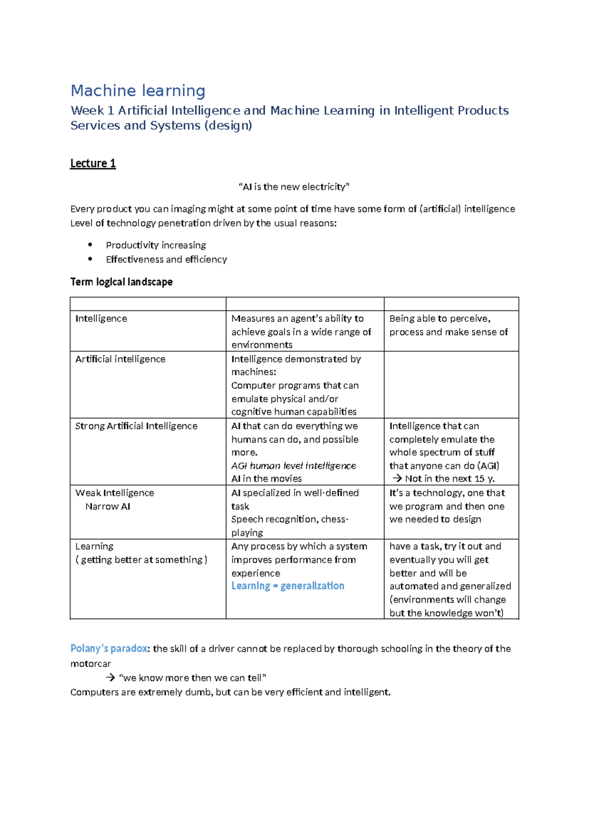 Machine Learning Lecture Notes (DP4): AI, Techniques, and Applications ...