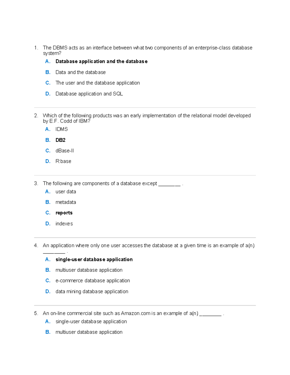 DBS.Multiple Choice Questions - Exam Preparation 3 - Studocu