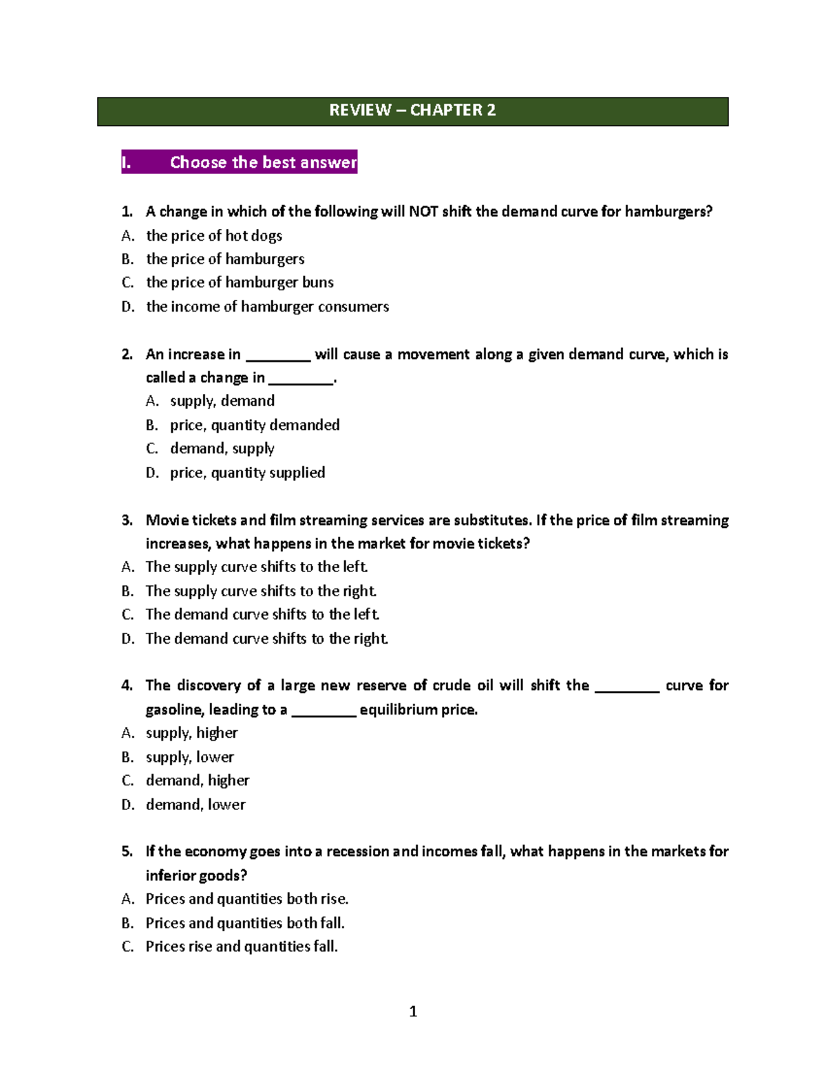 Microeconomics Review: Chapter 2 Key Concepts and Questions - Studocu