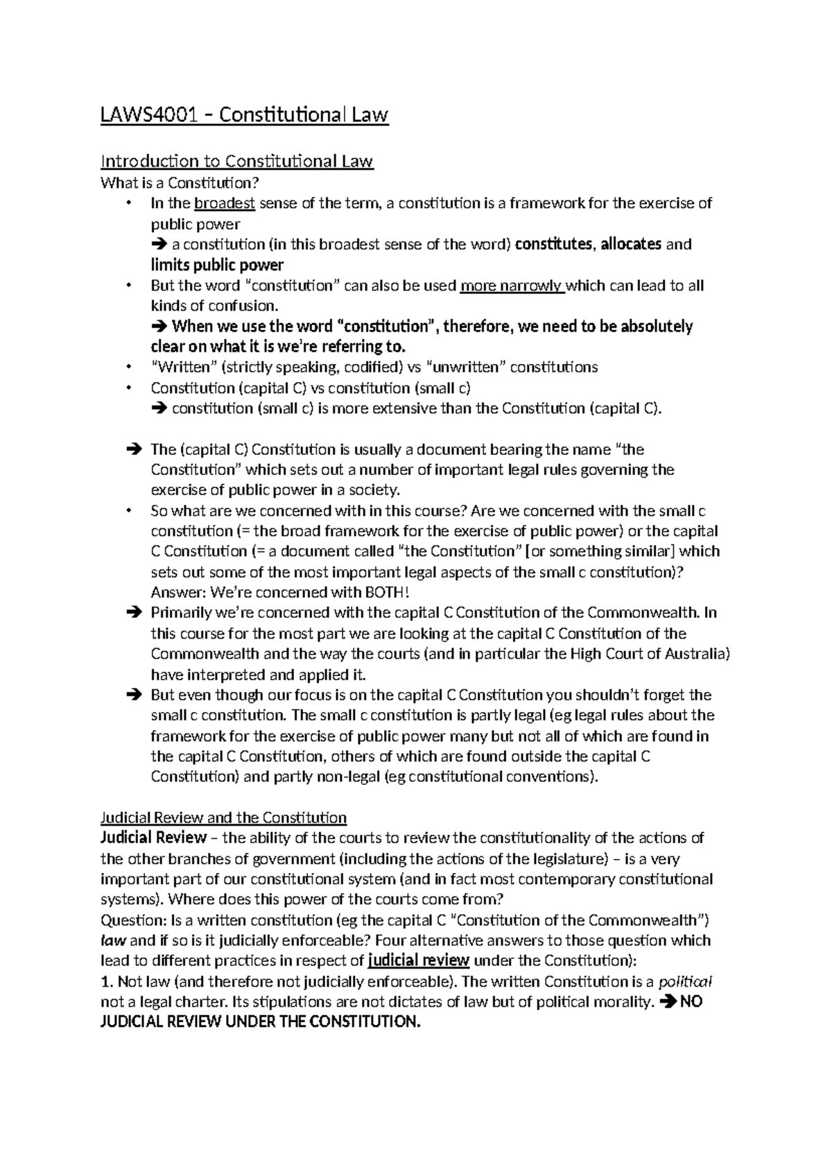 LAWS4001 - Comprehensive Course Notes on Constitutional Law - Studocu