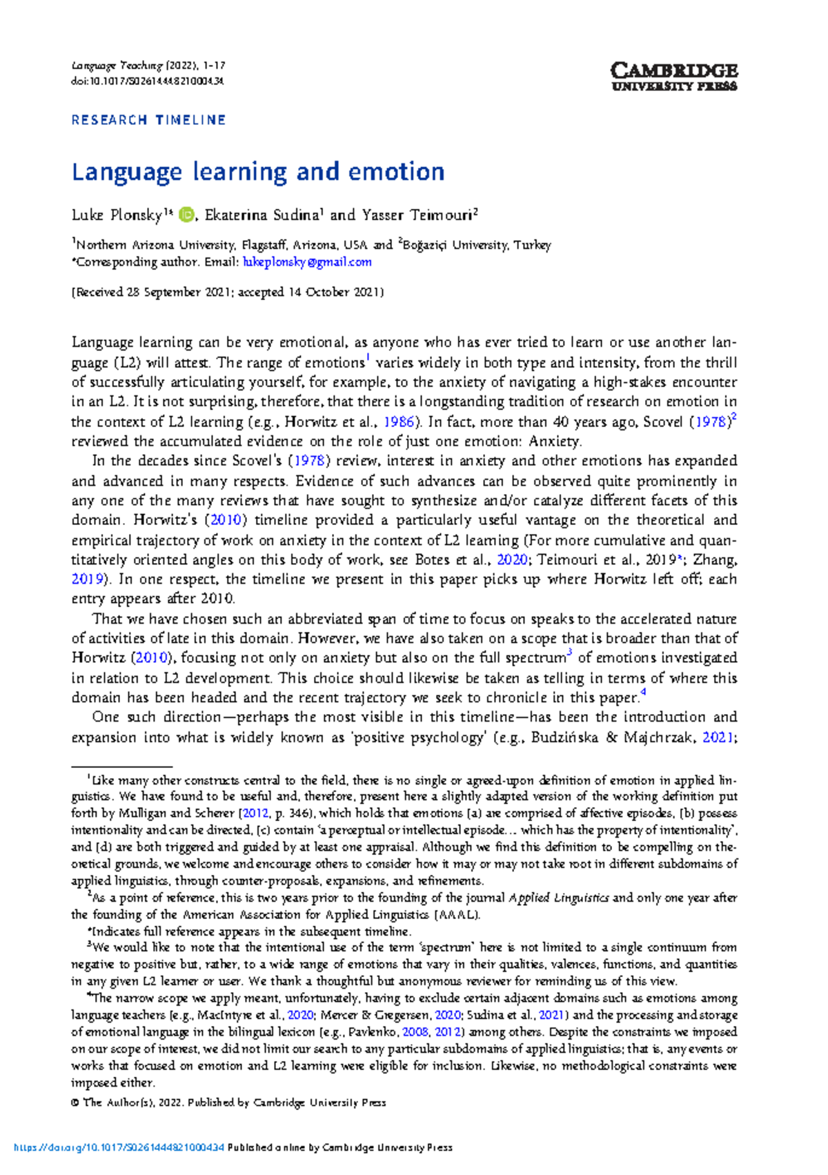 Language Teaching (2022): Exploring Emotions in L2 Learning - Studocu