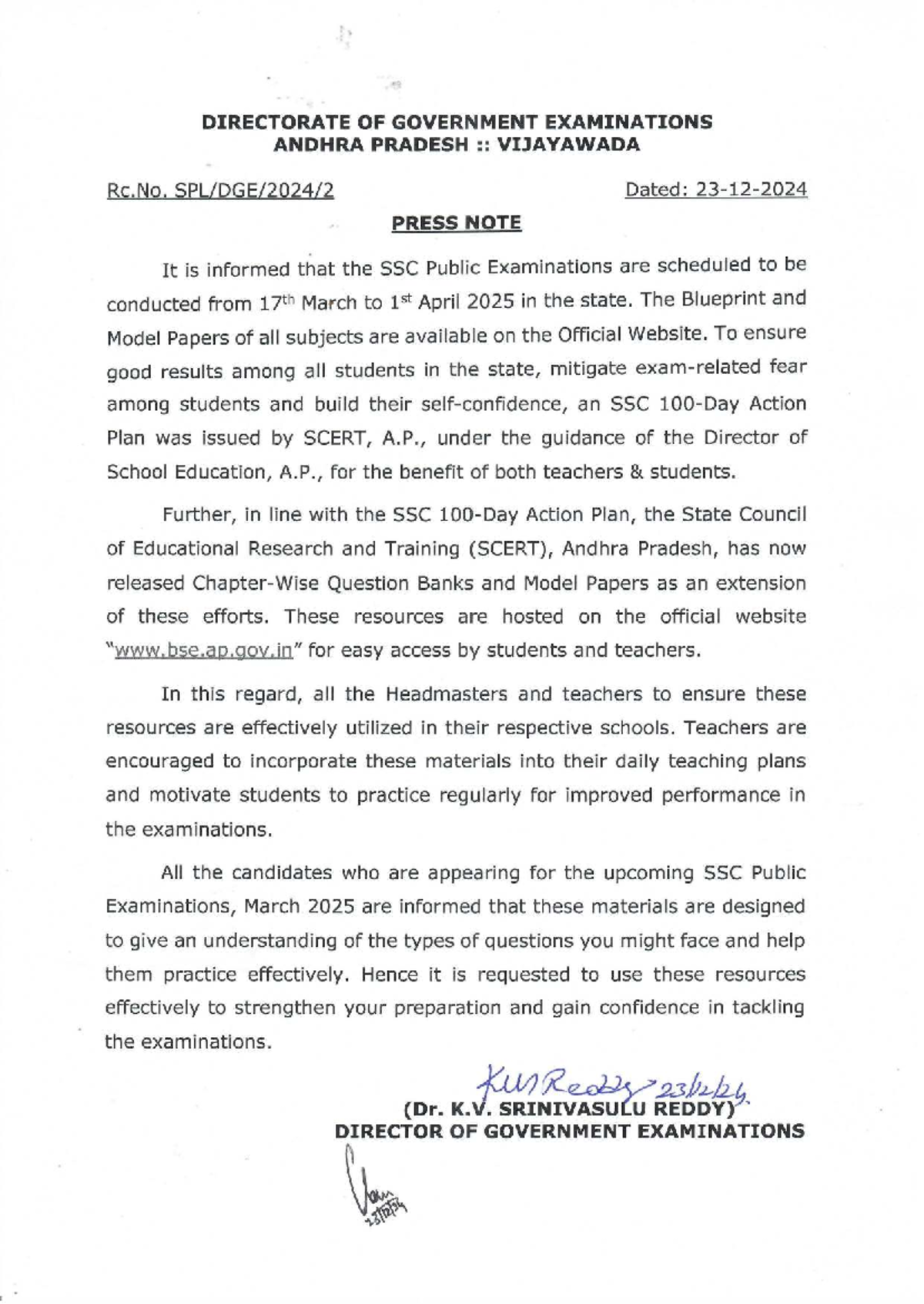 Press Note on SSC Public Exam Model Papers - March 2025 - Studocu