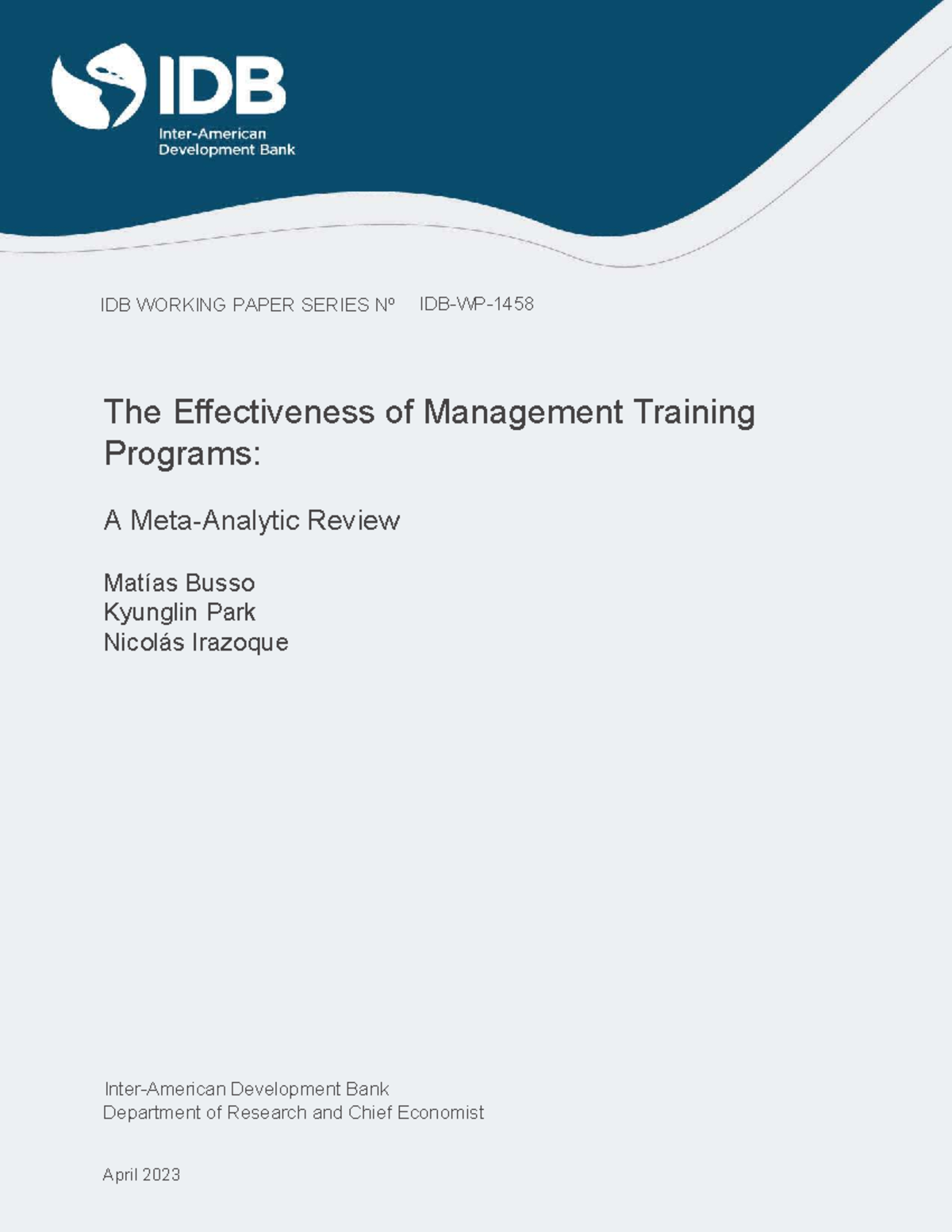 IDB WORKING PAPER SERIES Nº: Effectiveness of Management Training ...