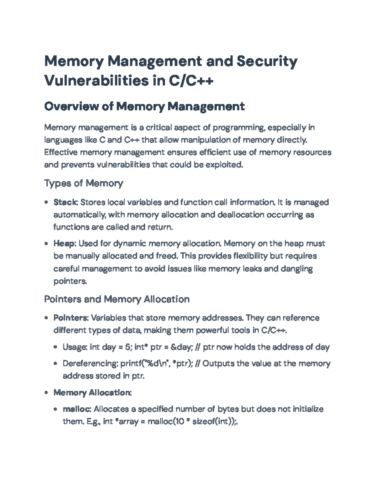 Memory Management and Vulnerabilities in C/C++ - Overview and ...