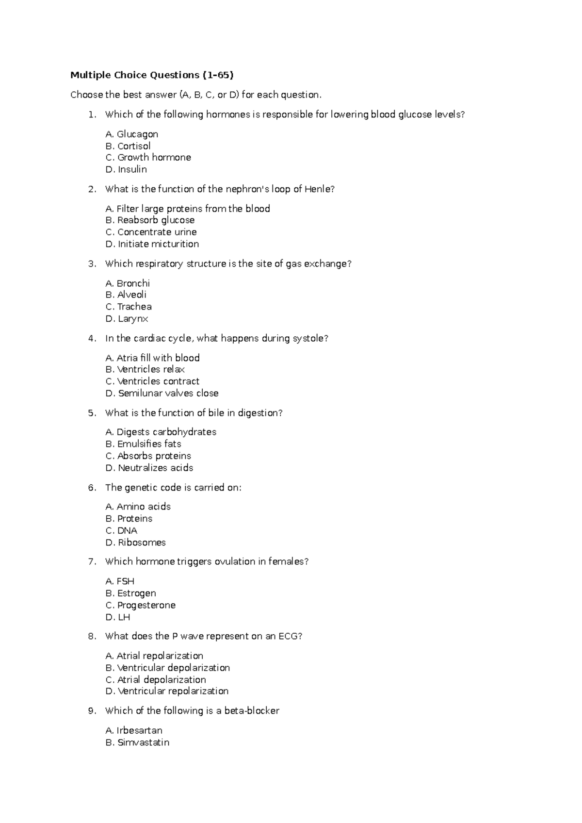 Exam Prep Test 3: Multiple Choice Questions Review for Course Code ...