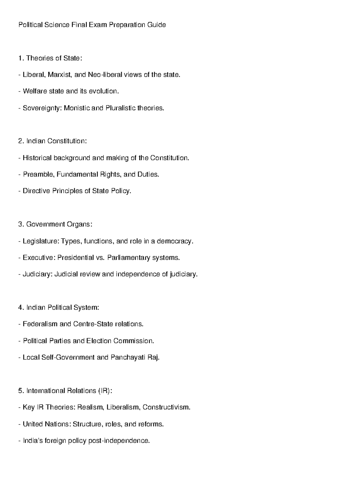 Political Science PS101 Final Exam Revision Guide on Key Concepts - Studocu