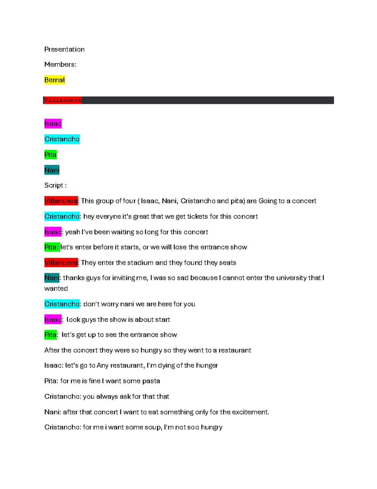Presentation Script: Concert Experience with Friends - Group Members ...