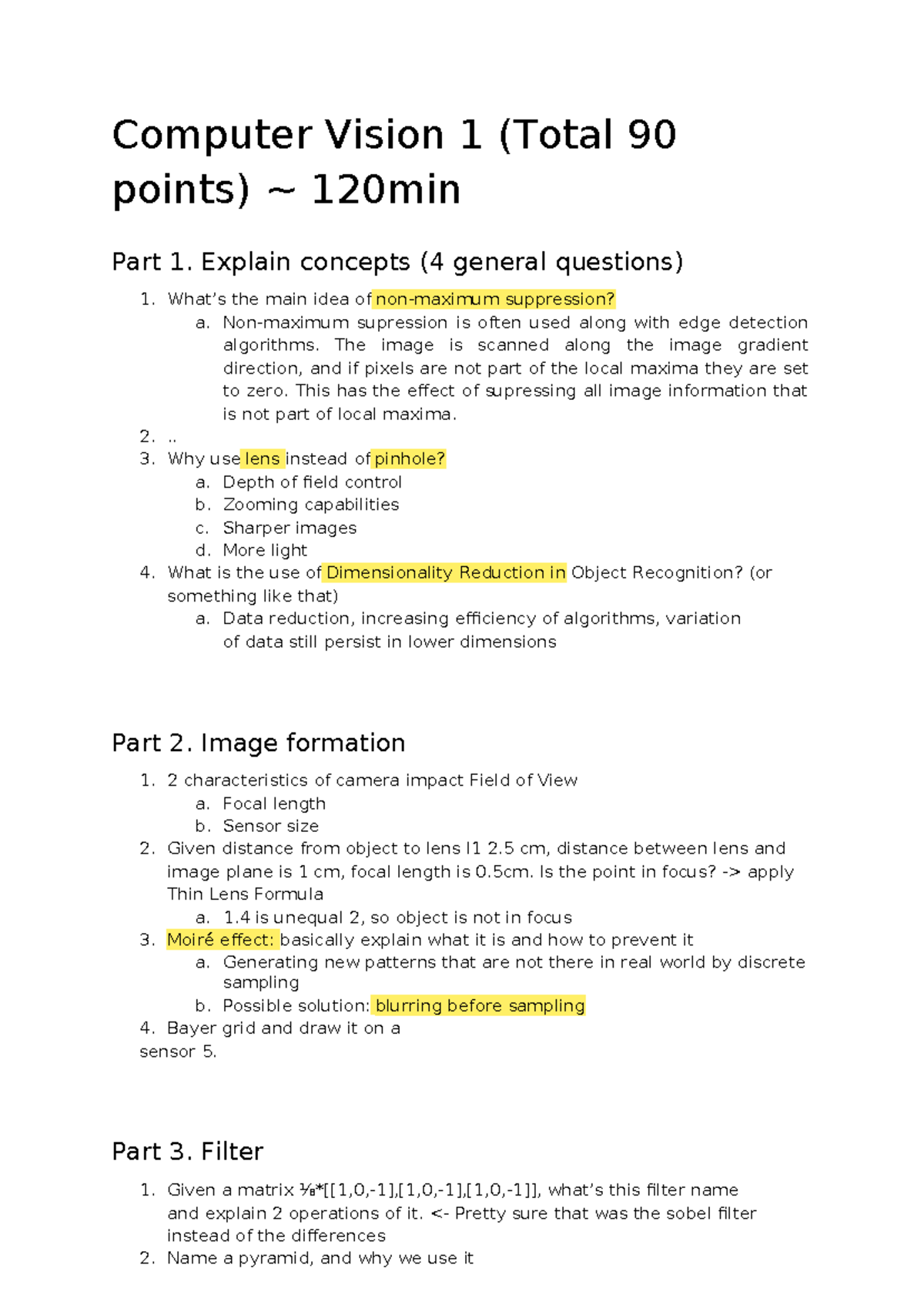 Exam memeory Wi SS2022 23 - Computer Vision 1 (Total 90 points ...