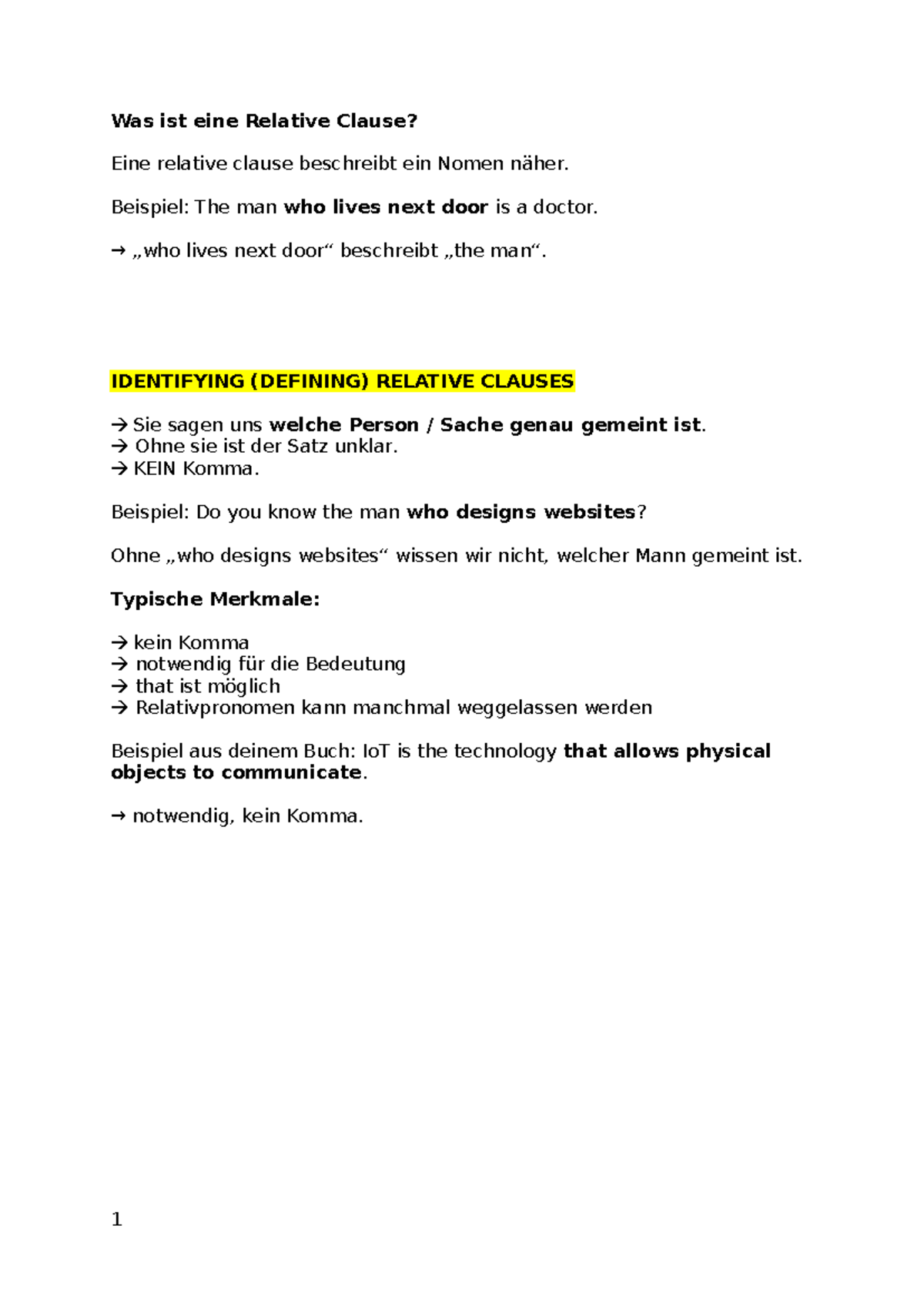 Relative Clauses: Identifying vs. Non-Identifying (German) - Studocu