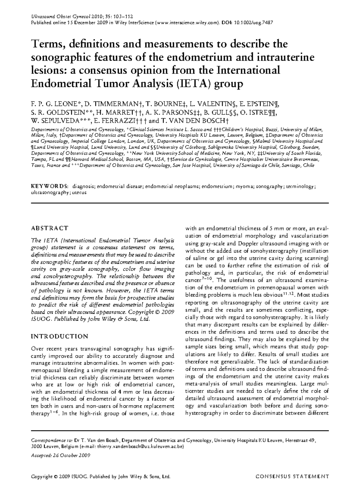 IETA Consensus on Sonographic Features of Endometrial Lesions - Studocu