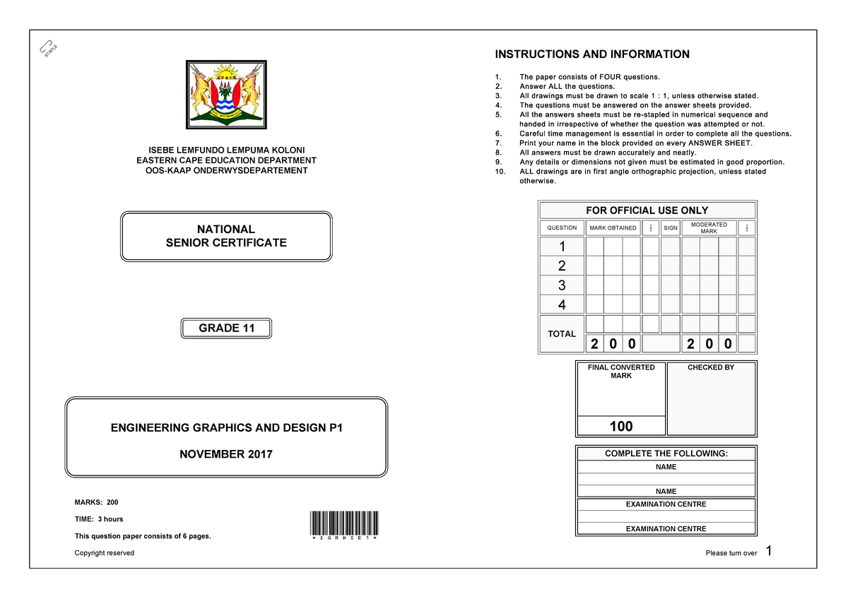 EGD P1 Extra Questions & Instructions for November 2017 Exam - Studocu