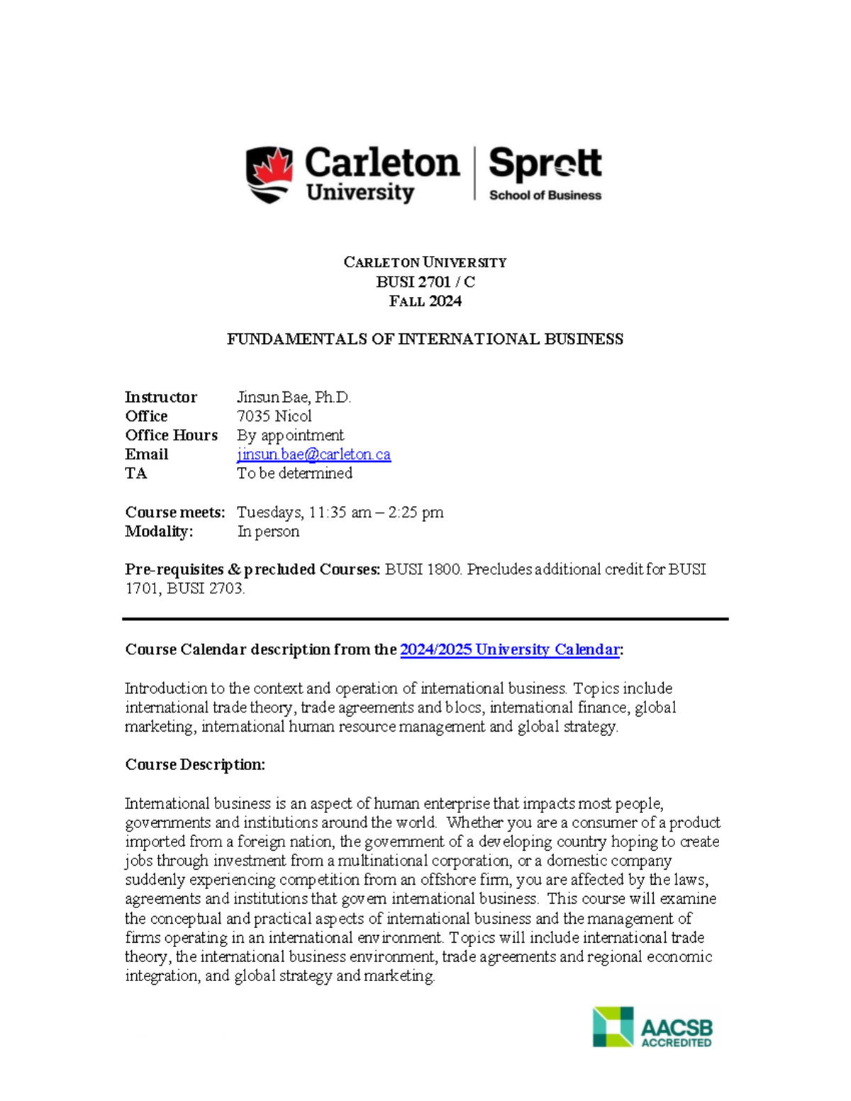 BUSI-2701C- Course Outline - CARLETON UNIVERSITY BUSI 2701 / C FALL ...