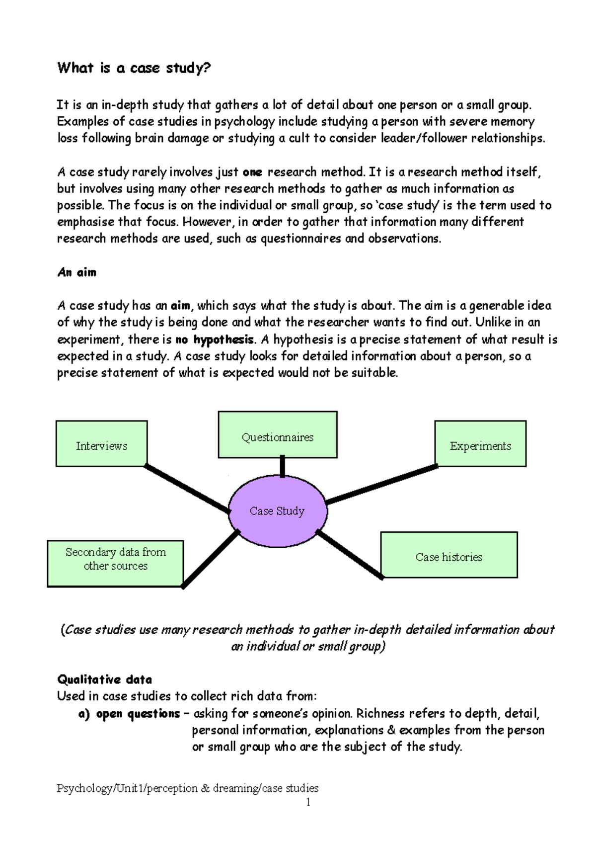 Psychology Unit1: Case Study Worksheet - Detailed Practice Guide - Studocu