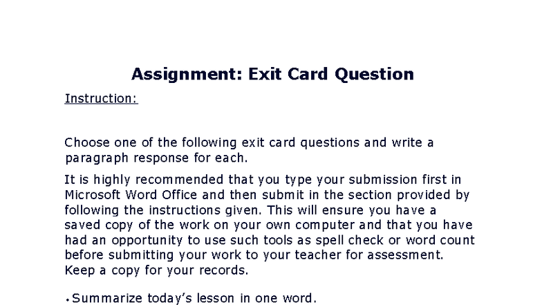 Learning Activity 1.3: Exit Card Question Responses - Studocu