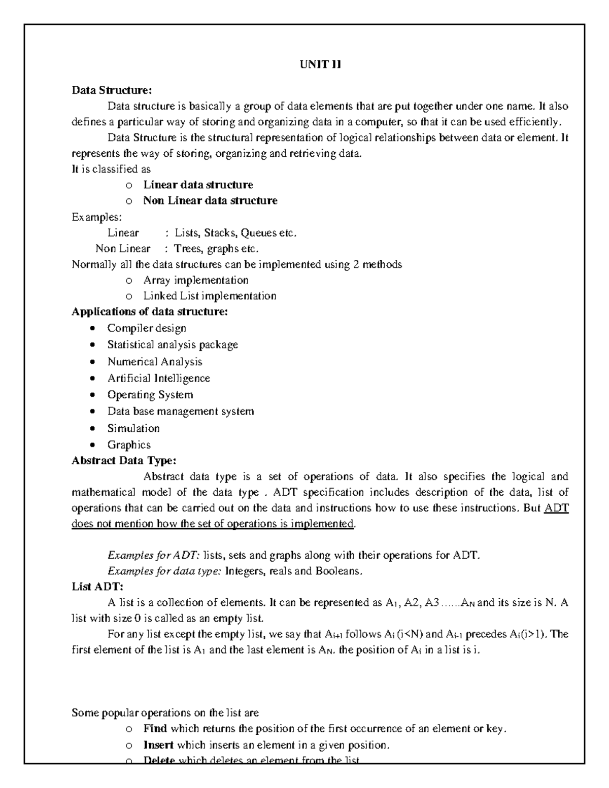 Notes-2: Further Introduction to Data Structures (CS101) - Studocu