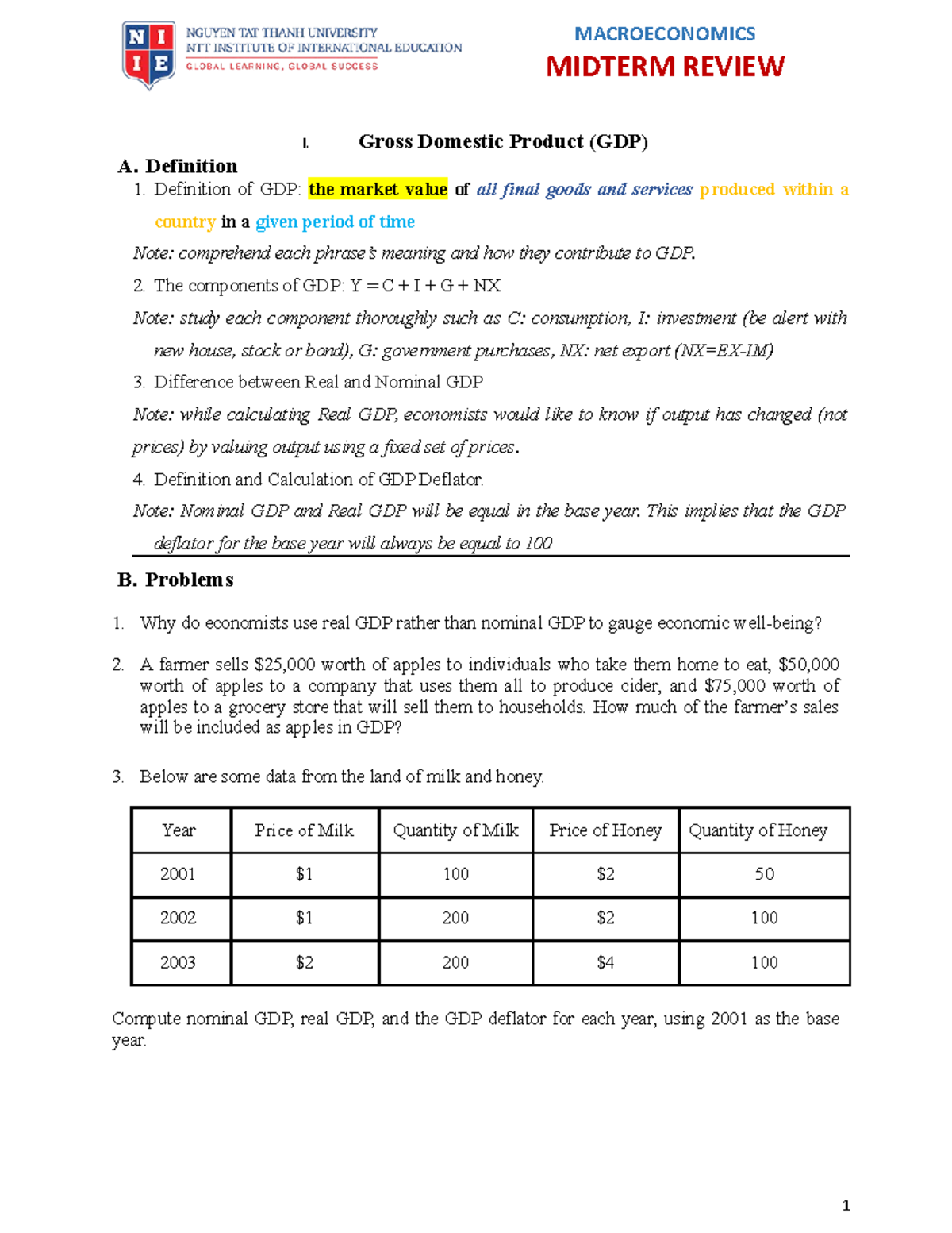 Midterm Review for EC101: GDP and Unemployment Concepts - Studocu