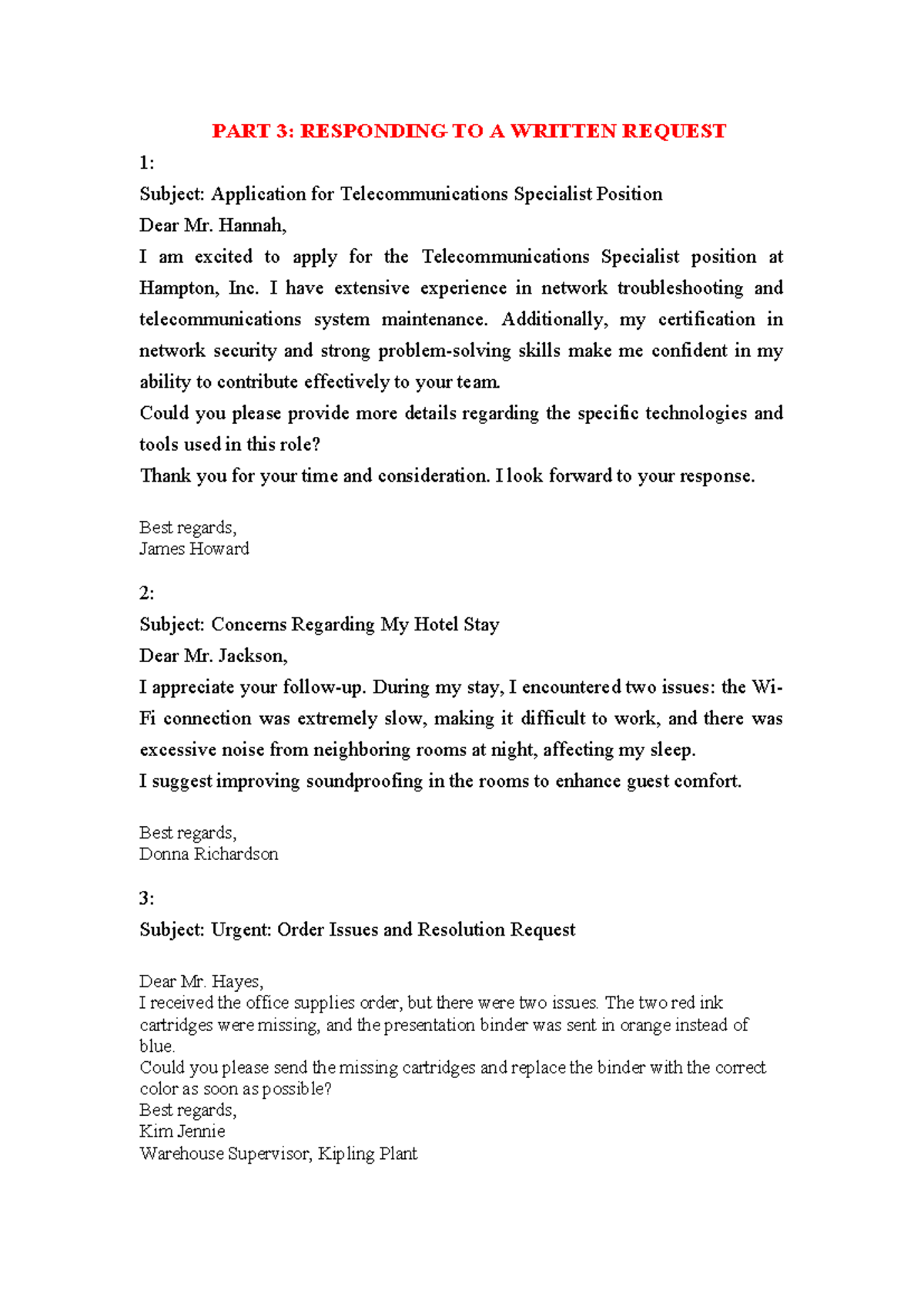 Assignment 1 - Hi can - PART 3: RESPONDING TO A WRITTEN REQUEST 1 ...
