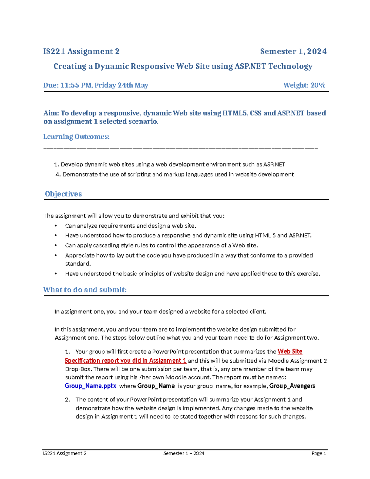IS221 Assignment 2 S1 2024: Dynamic Web Site Development with ASP.NET ...
