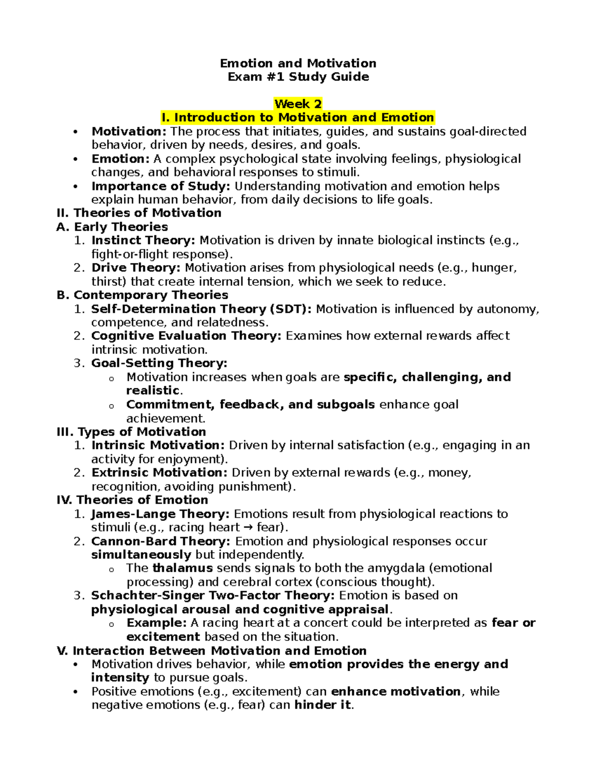 Emotion and Motivation - Exam #1 Study Guide (PSY 101) - Emotion and ...