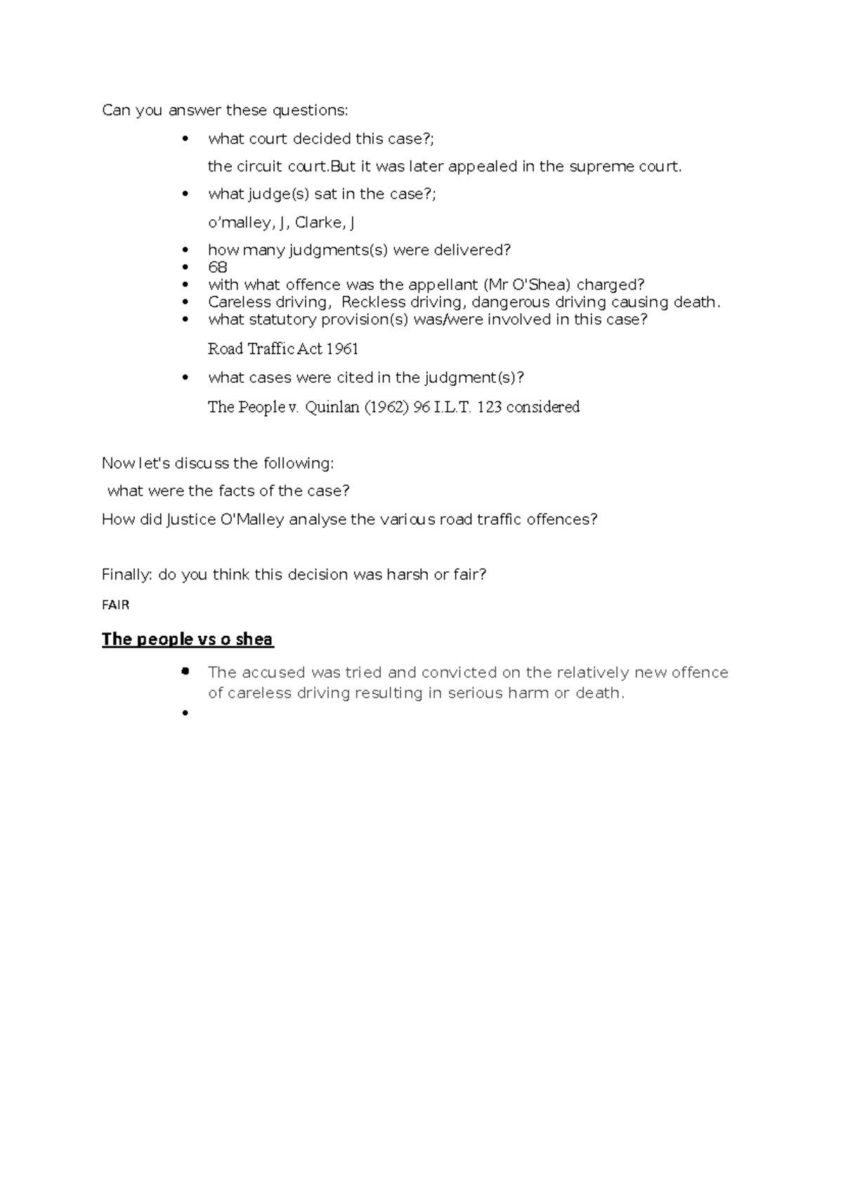 People v. O'Shea: Case Notes and Judicial Insights - Studocu