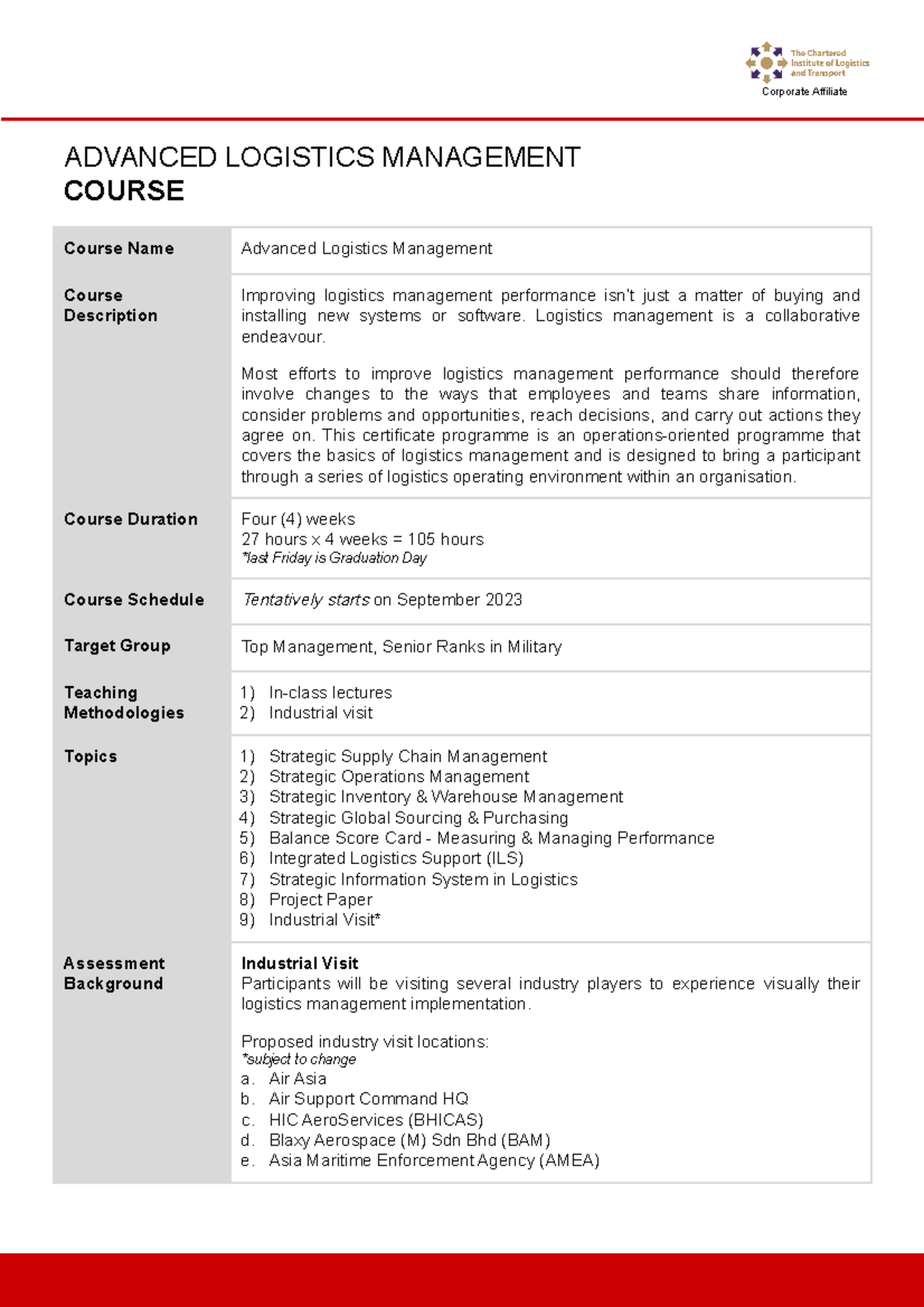 Advanced Logistics Management Course Outline (Sept 2023) - Studocu