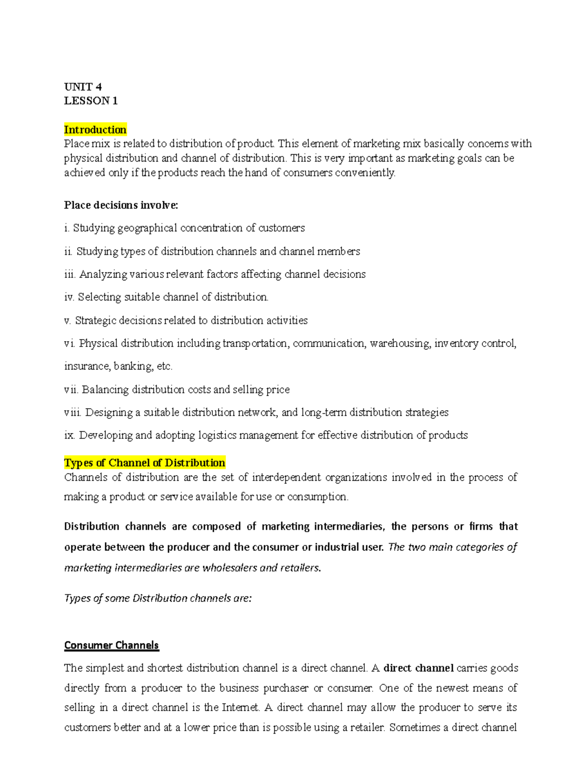 Unit 4 - Comprehensive Notes on Physical Distribution & Promotion Mix ...