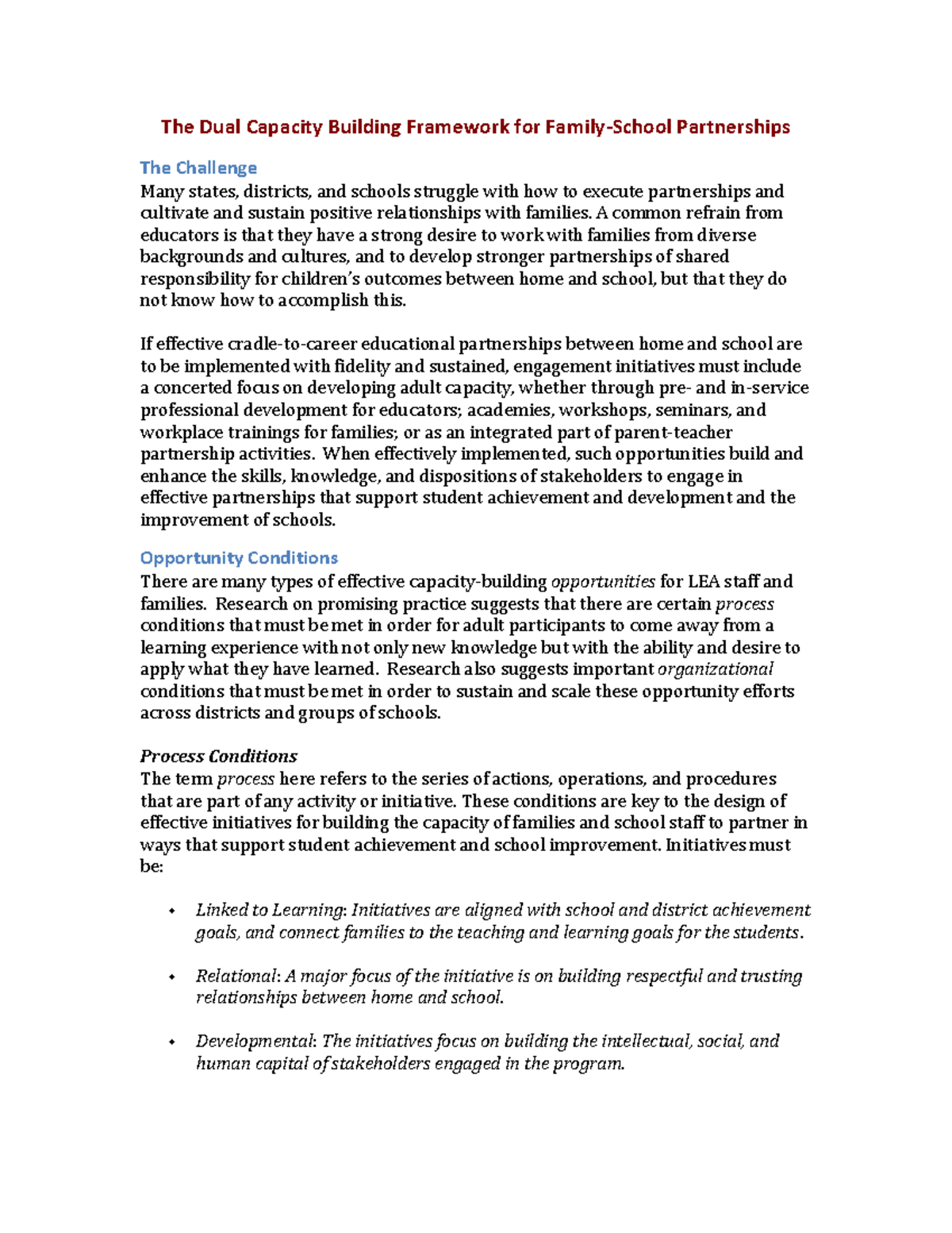 Dual Capacity Building Framework for Family-School Partnerships - Studocu