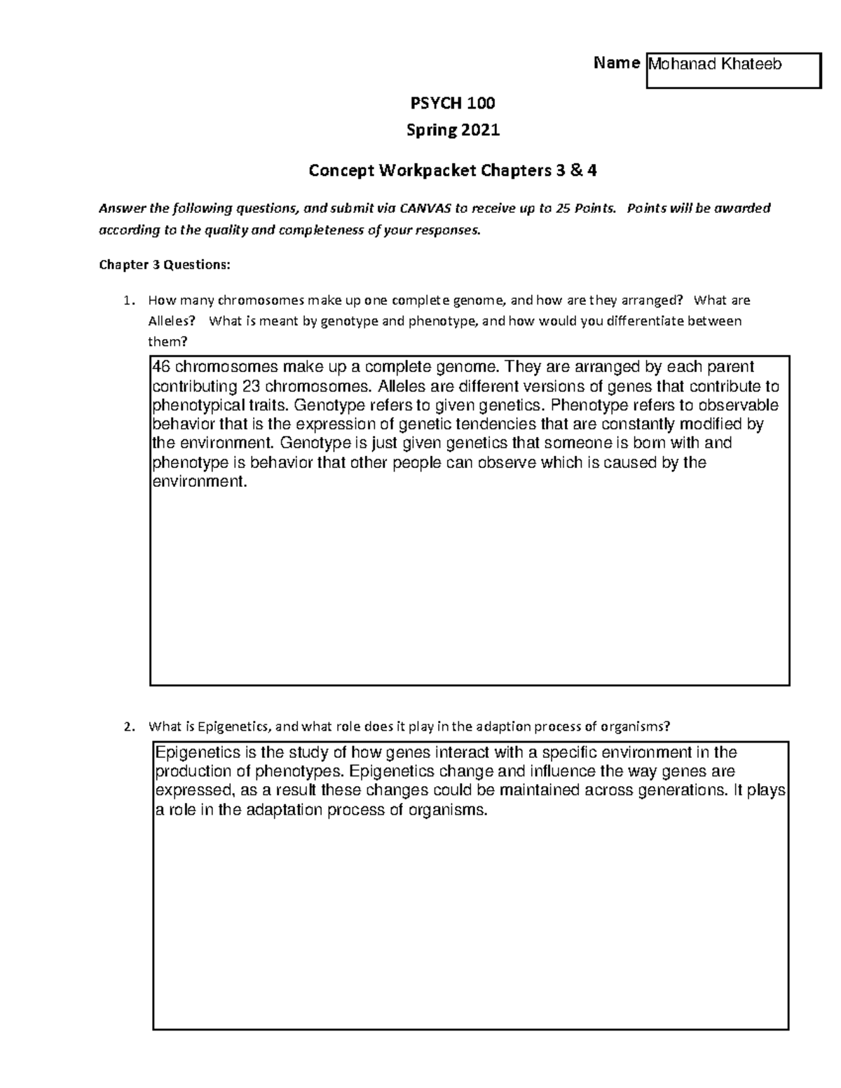 PSYCH 100 Concept Workpacket for Chapters 3 & 4 - Spring 2021 - Studocu