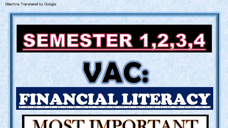 VAC - Financial Literacy: Insights and Strategies in Hindi - Studocu