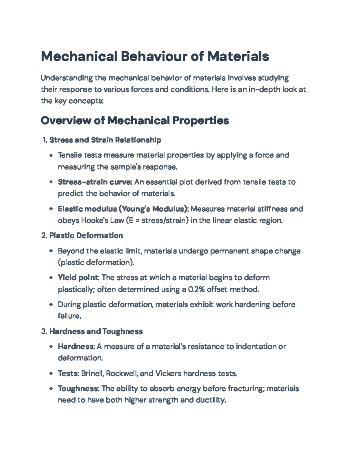 Mechanical Behavior of Materials: Key Concepts and Applications ...