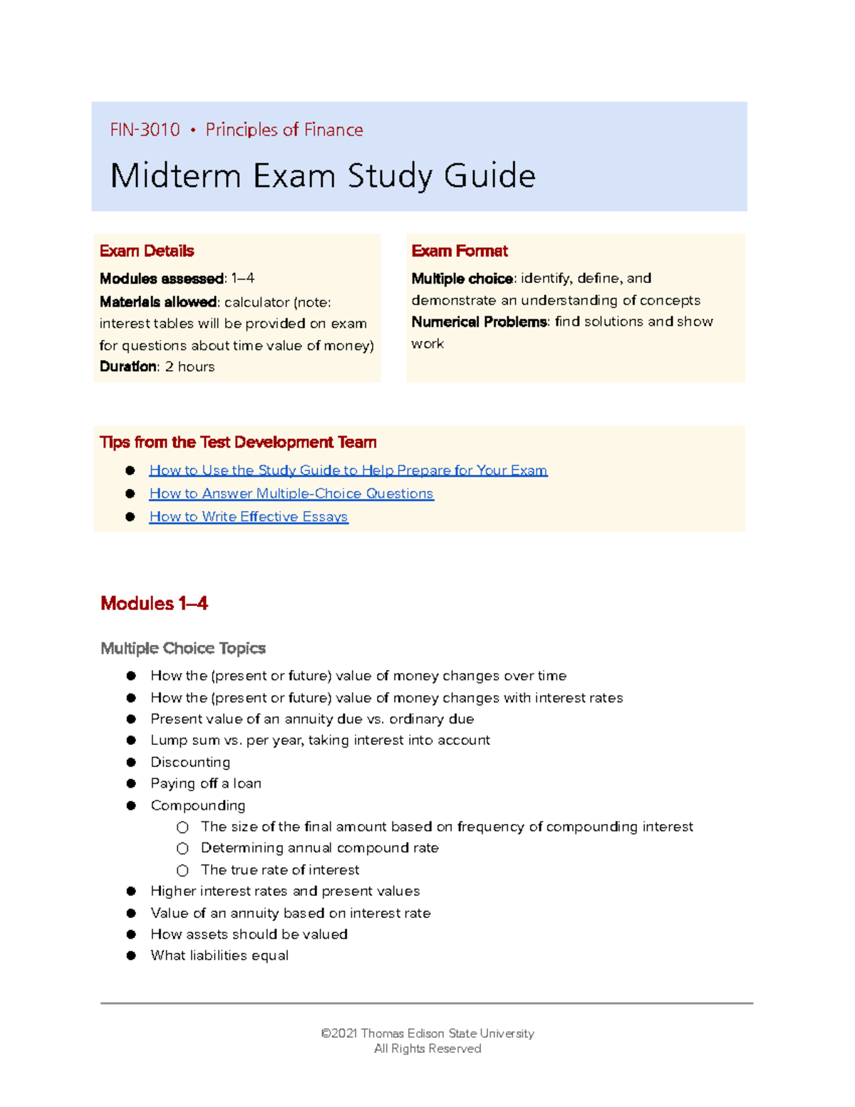 Midterm Exam Study Guide for FIN-3010: Principles of Finance - Studocu