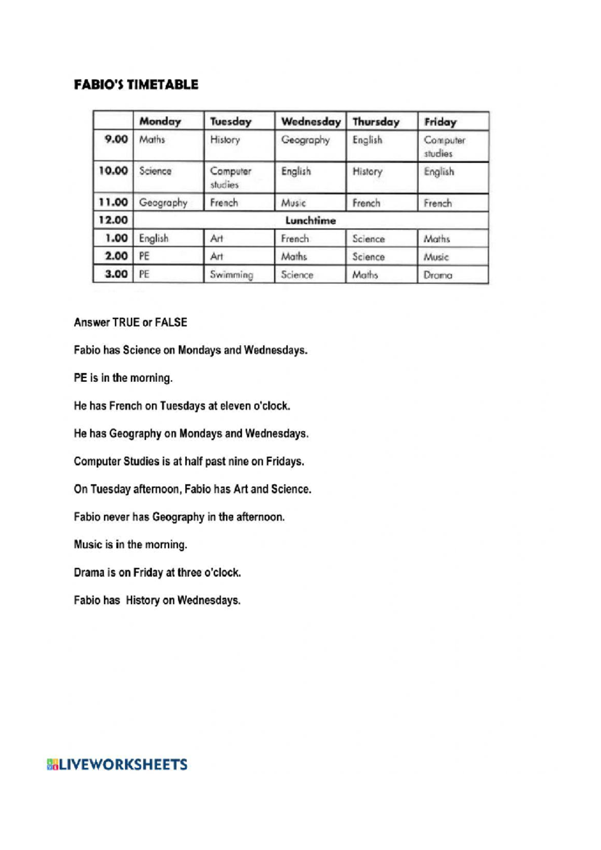 Timetable for Kids: Weekly Schedule & Worksheets - Studocu