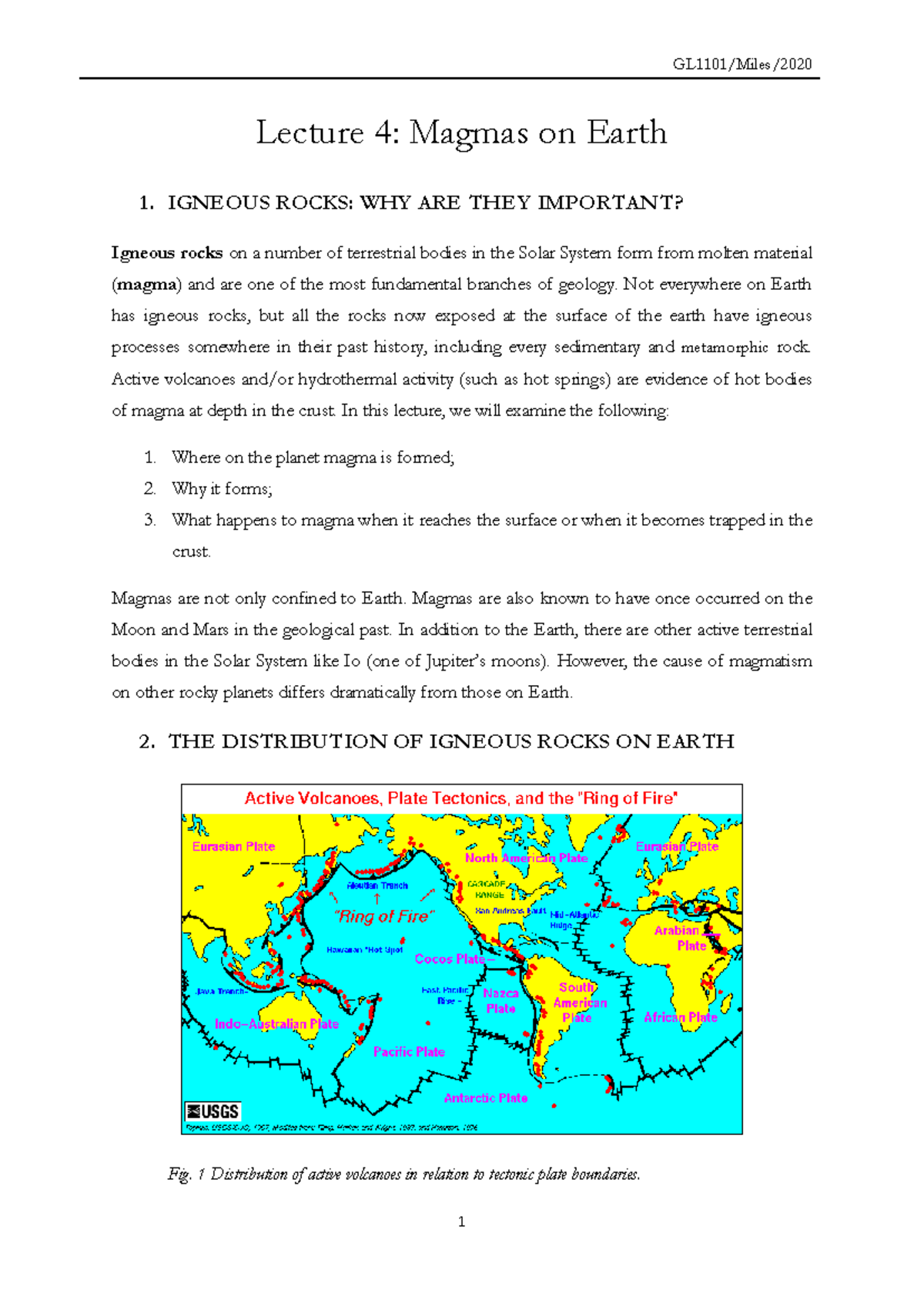 GL1101 Final Lecture Notes: Magmas and Igneous Rocks on Earth - Lecture ...
