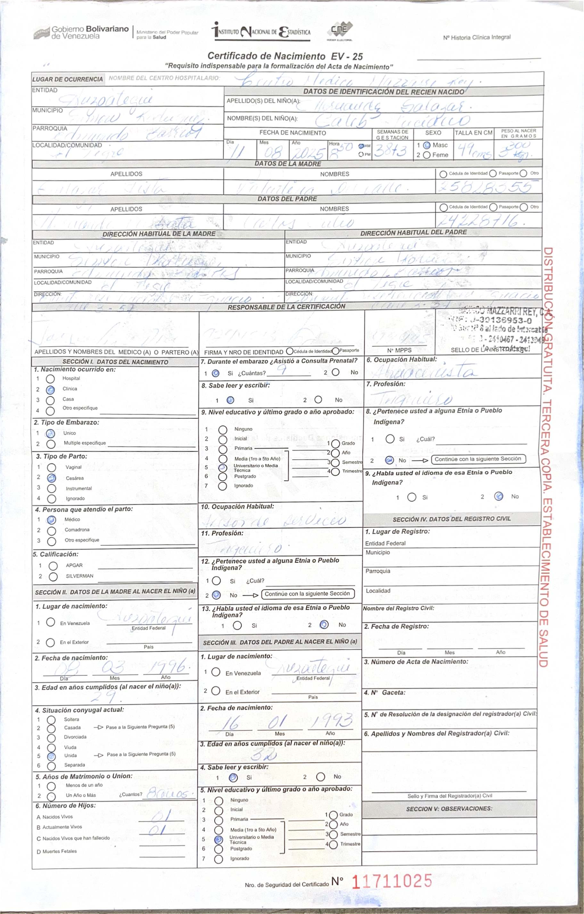 Certificado de Nacimiento - Historia Clínica Integral EV-25 - Document Preview