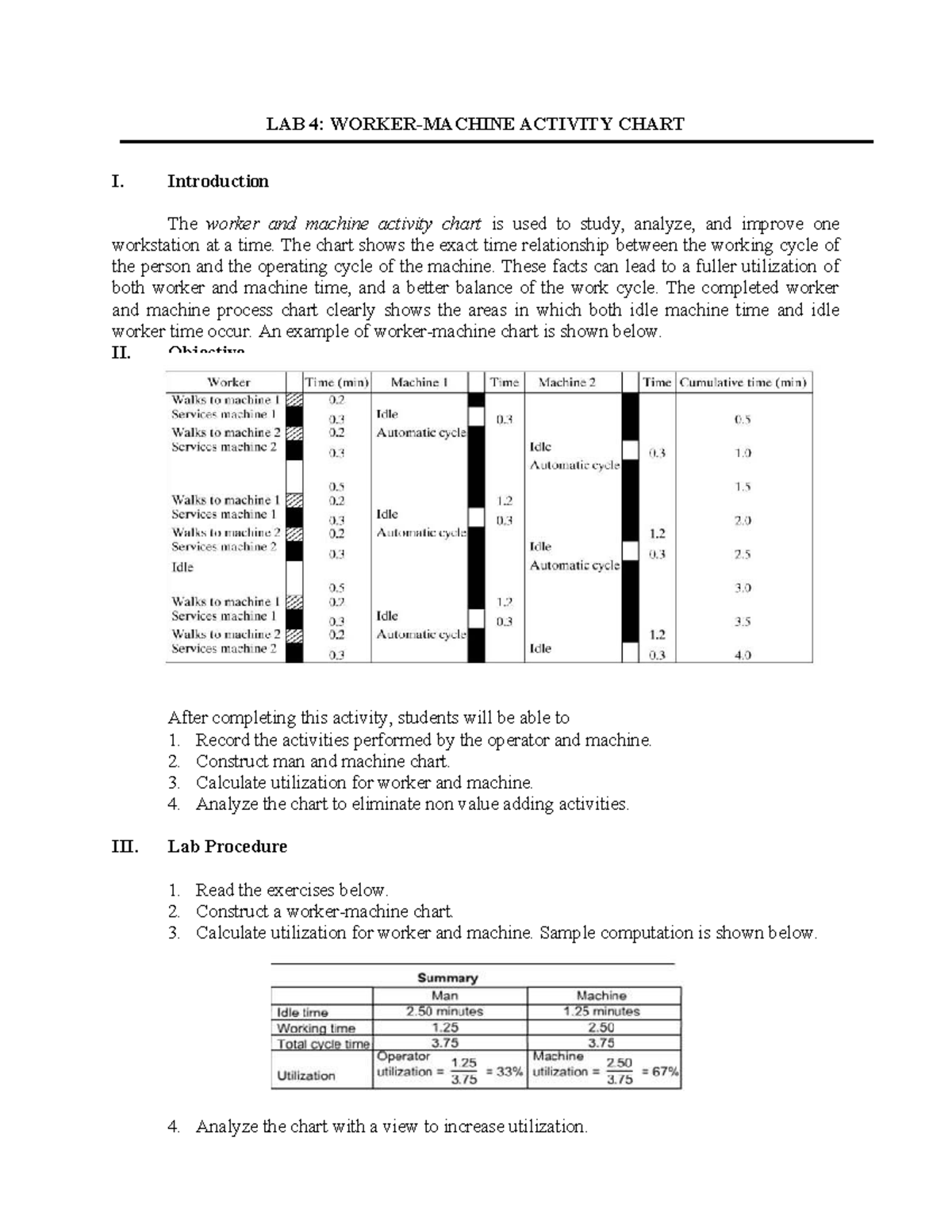 LAB 4: Worker and Machine Activity Chart Analysis - Studocu