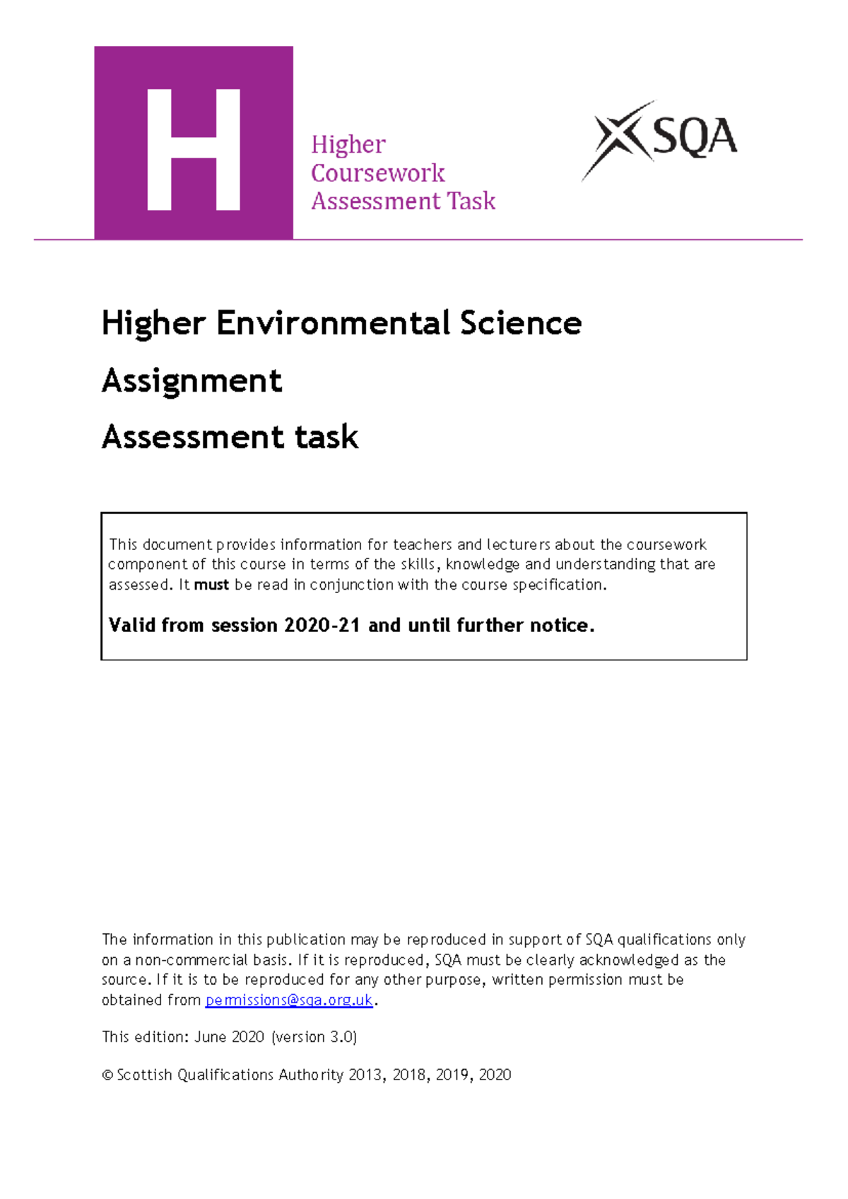 Higher CAT Environmental Science Assignment Guidelines and Assessment ...