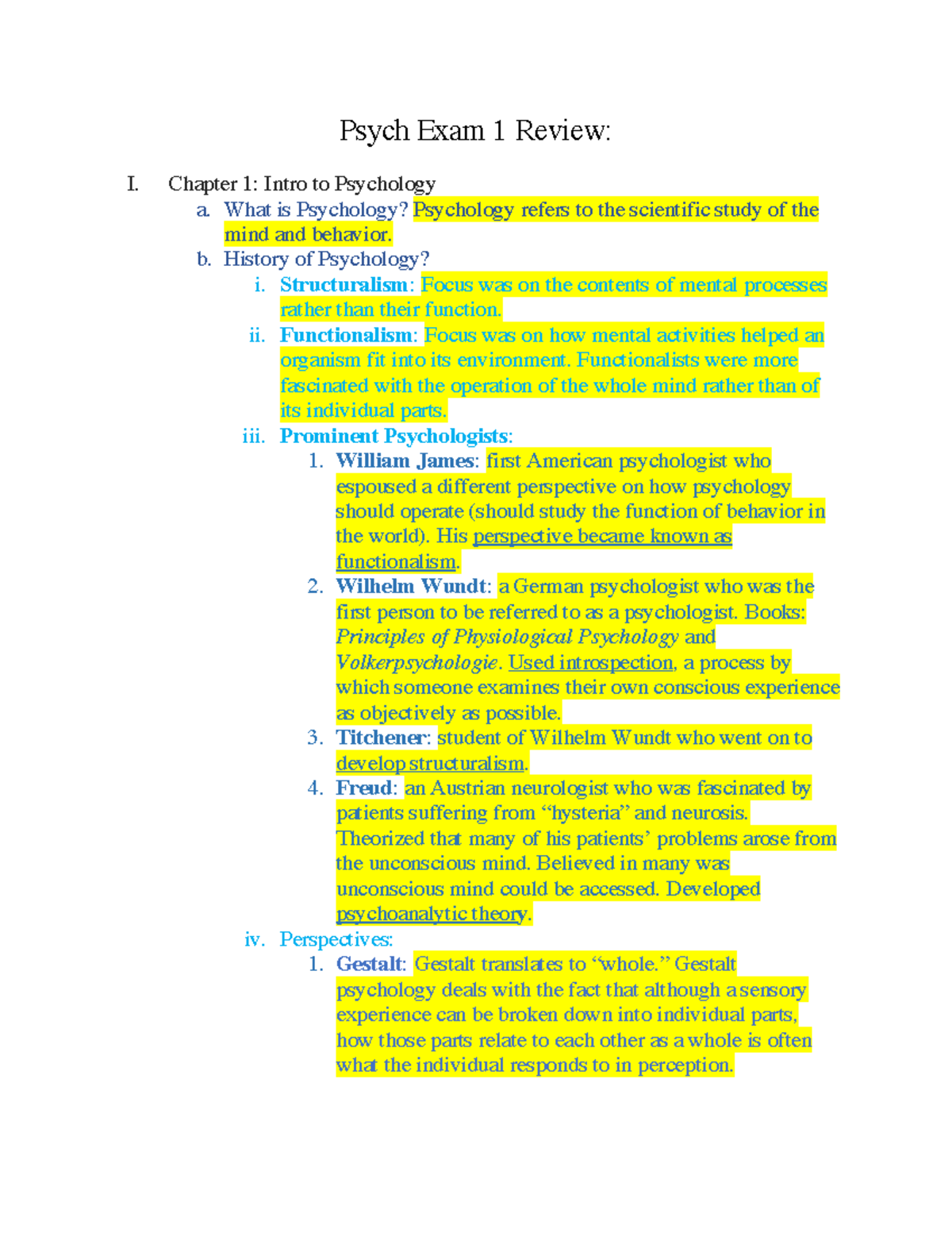 Psych 101: Comprehensive Exam 1 Review Notes and Key Concepts - Studocu