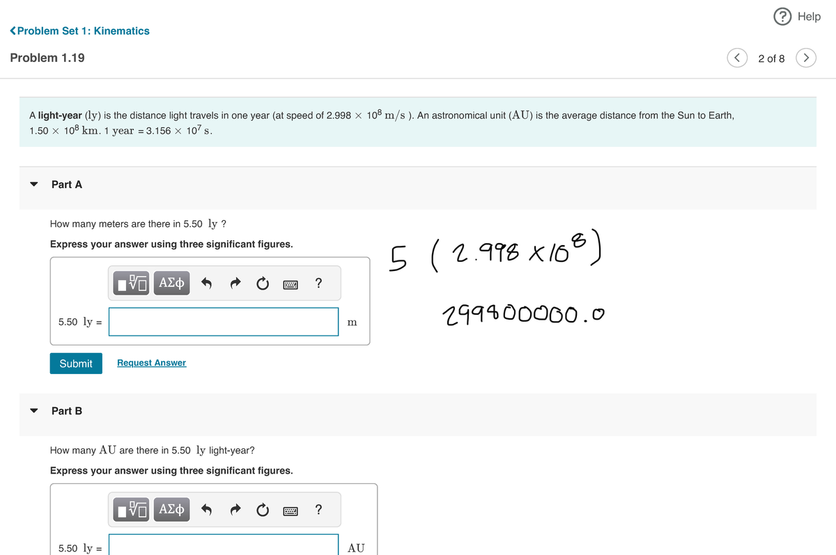 Mastering Physics Problem Set 1 Kinematics - A light-year ( ) is the ...