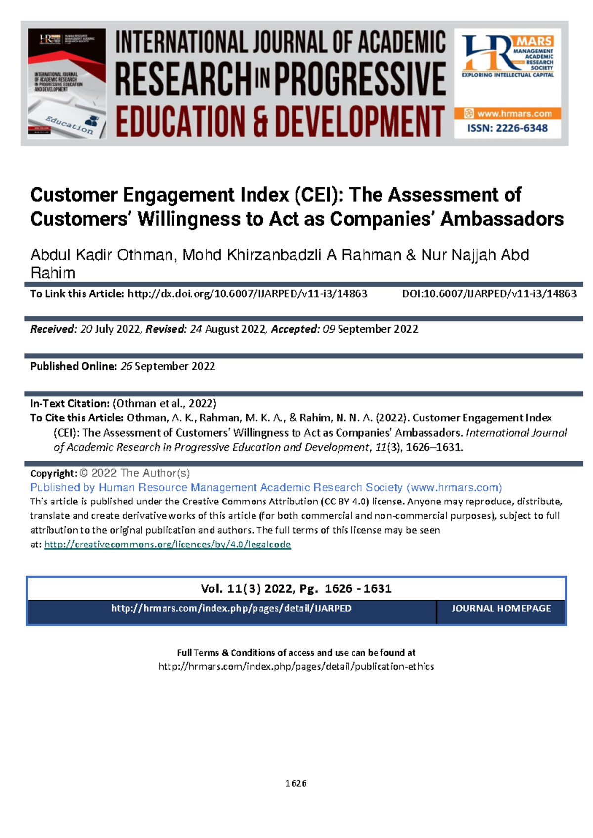 Customer Engagement Index (CEI): Assessing Customer Ambassadors - Studocu