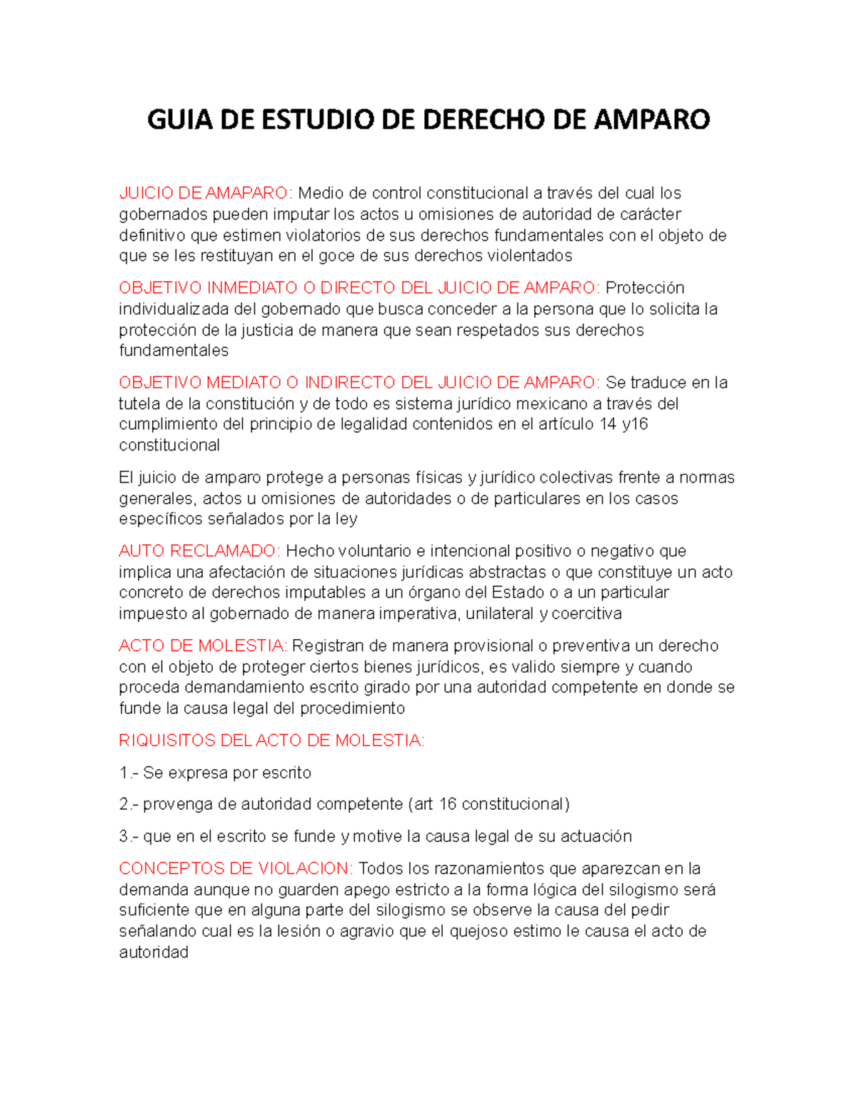 Guía de Estudio: Juicio de Amparo en Derecho Constitucional - Studocu