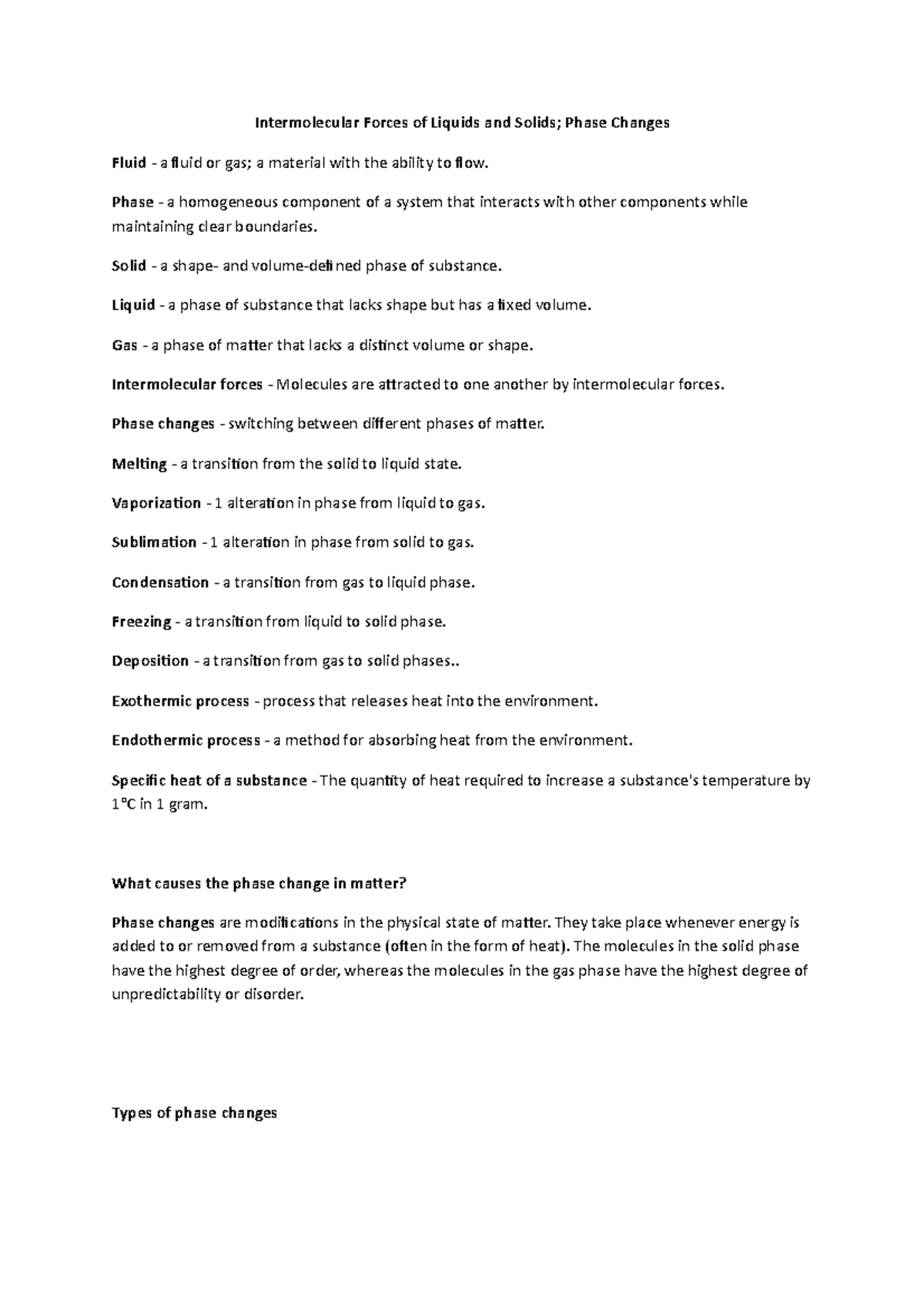 Intermolecular Forces of Liquids and Solids - phase change ...