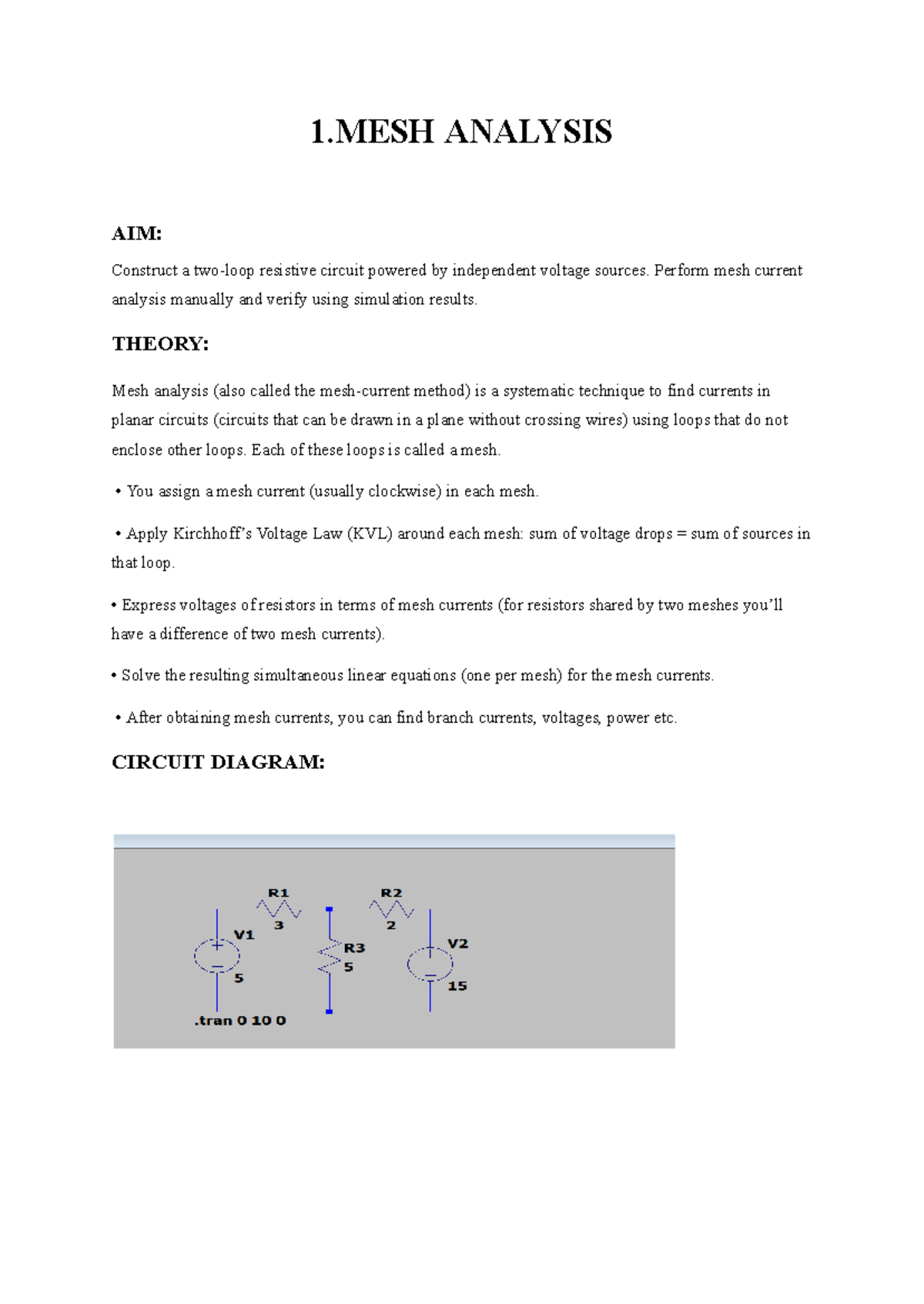 MESH, SUPERPOSITION & THEVENIN THEOREMS: Circuit Analysis (EE101) - Studocu